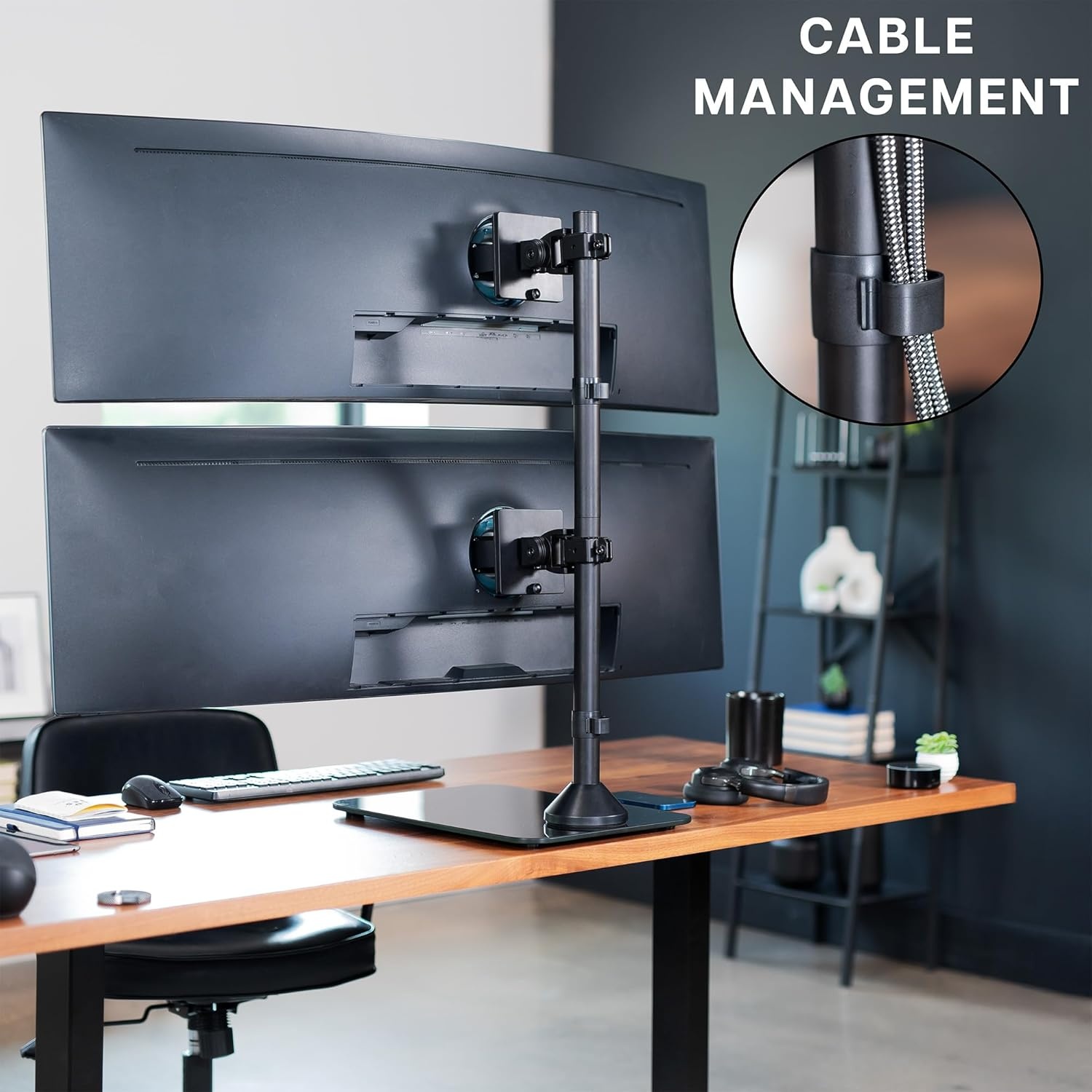 image:imageVIVO Freestanding Dual Vertically Stacked UltraWide Monitor Desk Stand Extra Tall Heavy Duty Adjustable Mount for 2 Ultrawide Screens up to 45 inches 25 lbs Per Screen Capacity Black STANDV200LUp to 49