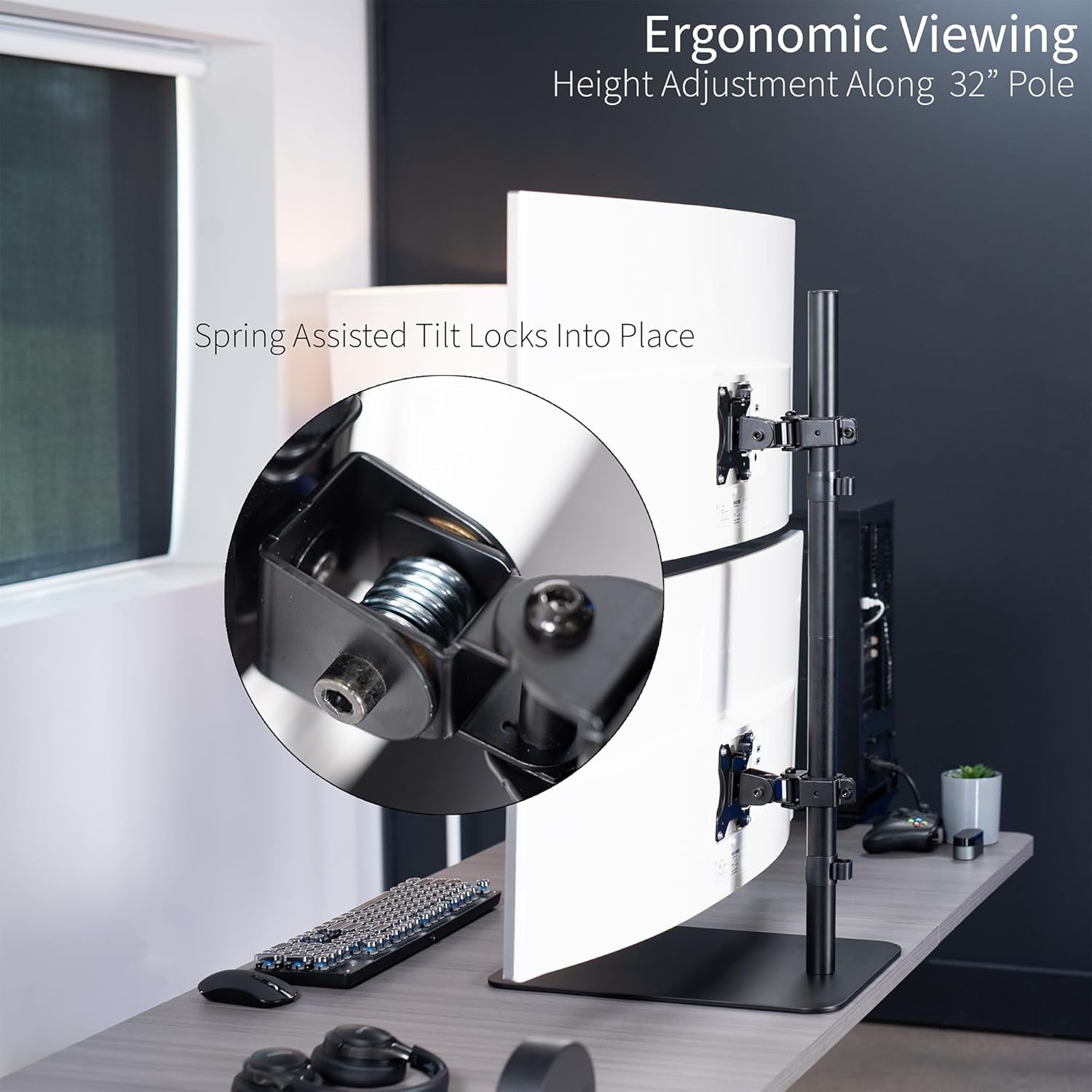 image:imageVIVO Freestanding Dual Vertically Stacked UltraWide Monitor Desk Stand Extra Tall Heavy Duty Adjustable Mount for 2 Ultrawide Screens up to 45 inches 25 lbs Per Screen Capacity Black STANDV200LUp to 45