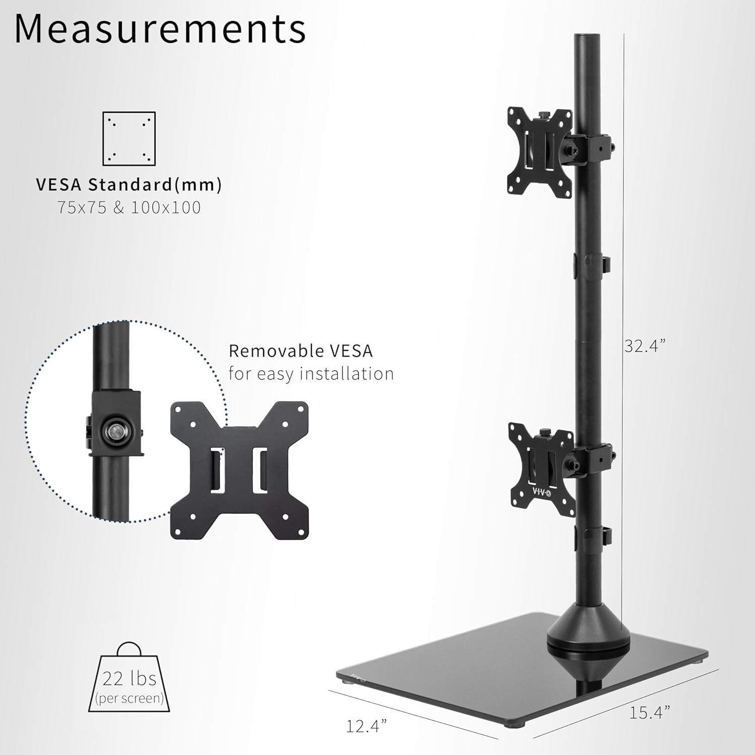 image:imageVIVO Freestanding Dual Vertically Stacked UltraWide Monitor Desk Stand Extra Tall Heavy Duty Adjustable Mount for 2 Ultrawide Screens up to 45 inches 25 lbs Per Screen Capacity Black STANDV200LUp to 34