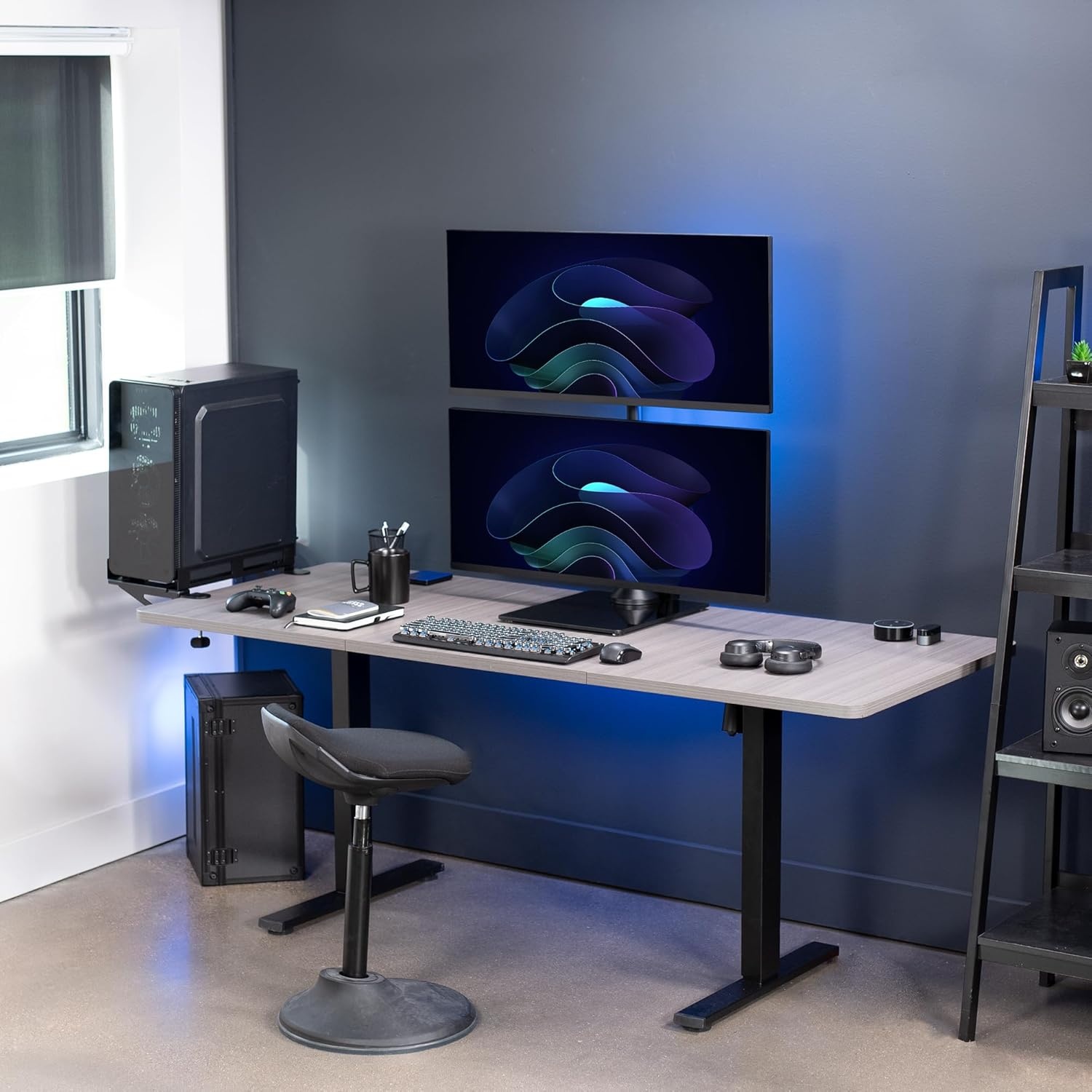 image:imageVIVO Freestanding Dual Vertically Stacked UltraWide Monitor Desk Stand Extra Tall Heavy Duty Adjustable Mount for 2 Ultrawide Screens up to 45 inches 25 lbs Per Screen Capacity Black STANDV200LUp to 34