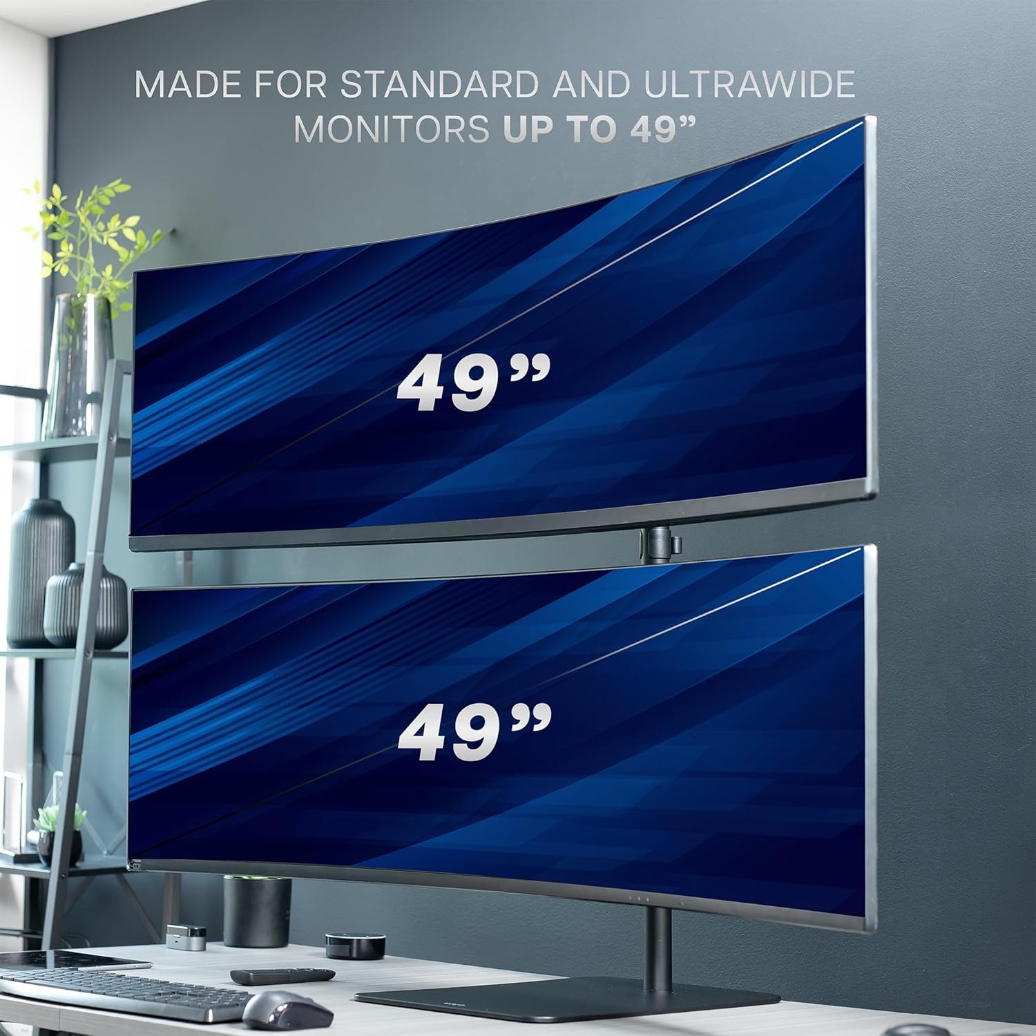 image:imageVIVO Freestanding Dual Vertically Stacked UltraWide Monitor Desk Stand Extra Tall Heavy Duty Adjustable Mount for 2 Ultrawide Screens up to 45 inches 25 lbs Per Screen Capacity Black STANDV200LUp to 49