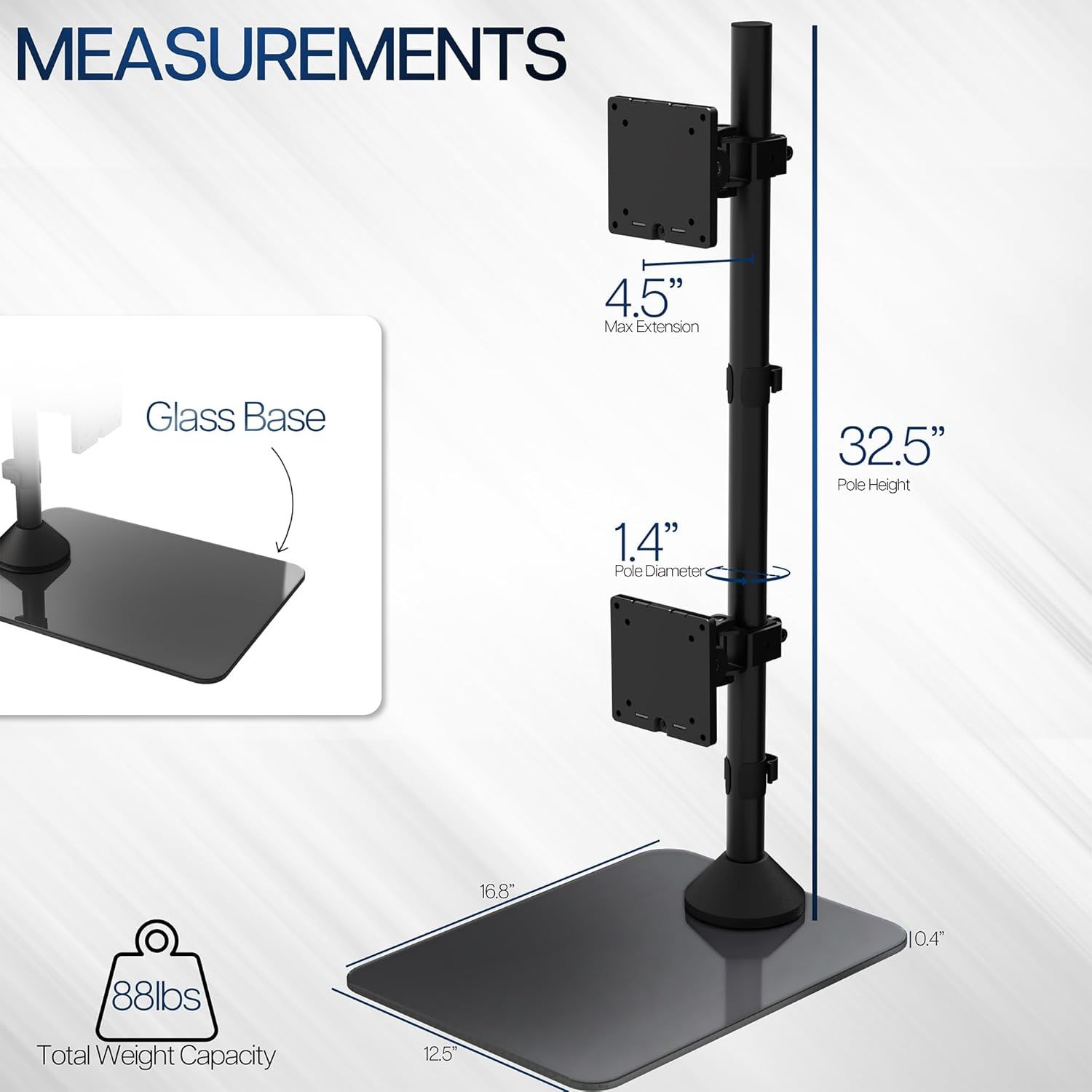 image:imageVIVO Freestanding Dual Vertically Stacked UltraWide Monitor Desk Stand Extra Tall Heavy Duty Adjustable Mount for 2 Ultrawide Screens up to 45 inches 25 lbs Per Screen Capacity Black STANDV200LUp to 49