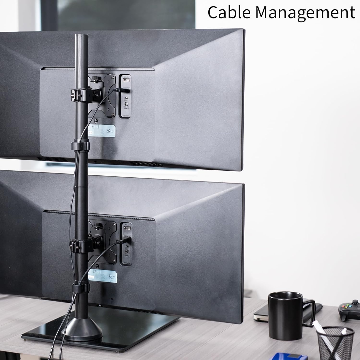 image:imageVIVO Freestanding Dual Vertically Stacked UltraWide Monitor Desk Stand Extra Tall Heavy Duty Adjustable Mount for 2 Ultrawide Screens up to 45 inches 25 lbs Per Screen Capacity Black STANDV200LUp to 34
