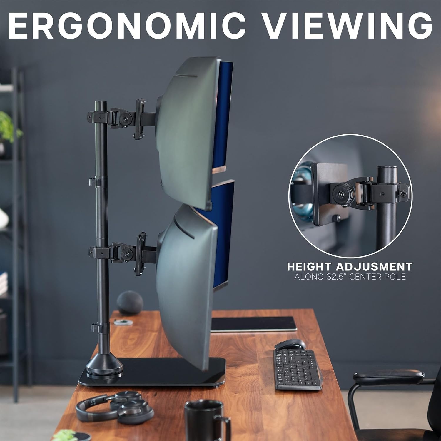 image:imageVIVO Freestanding Dual Vertically Stacked UltraWide Monitor Desk Stand Extra Tall Heavy Duty Adjustable Mount for 2 Ultrawide Screens up to 45 inches 25 lbs Per Screen Capacity Black STANDV200LUp to 49