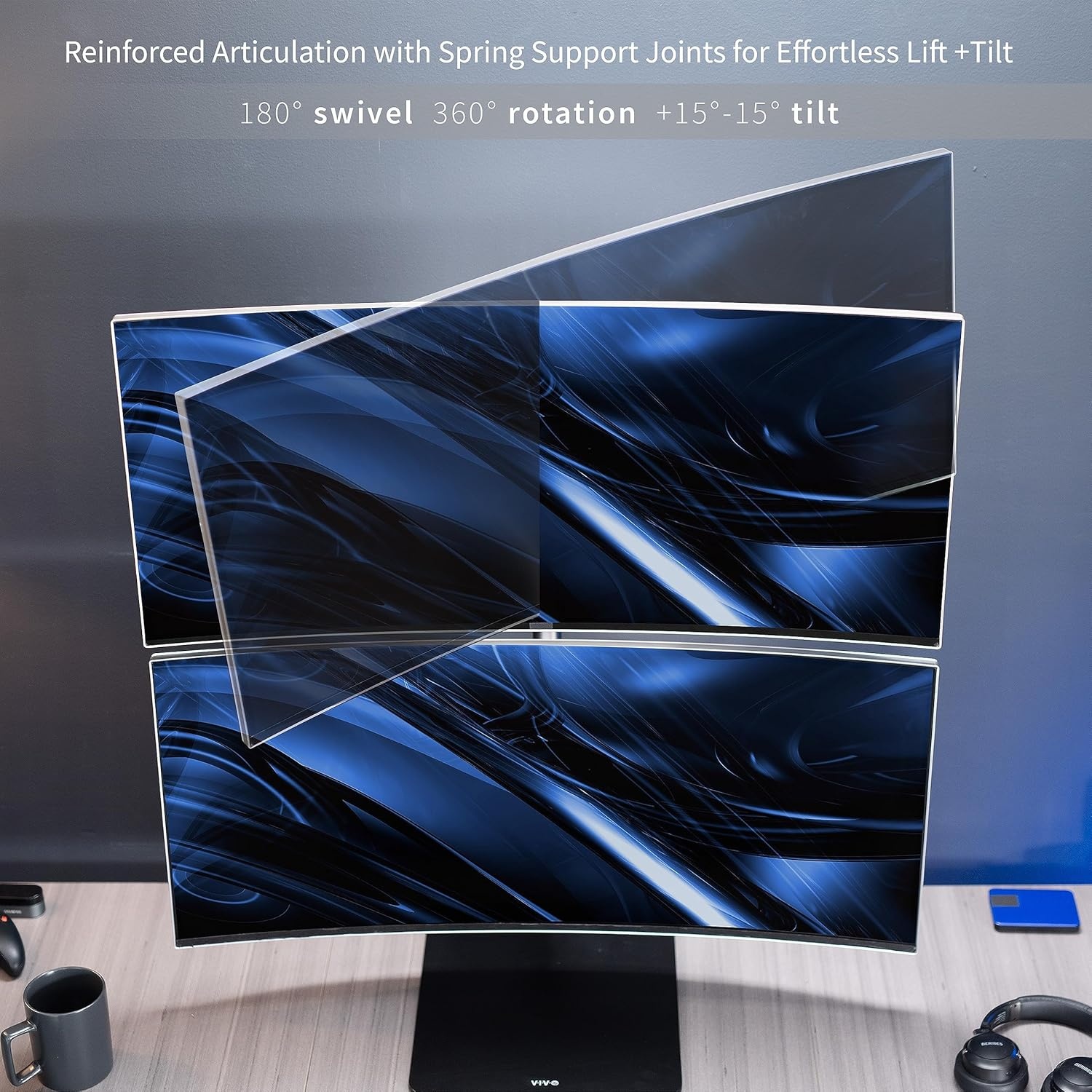 image:imageVIVO Freestanding Dual Vertically Stacked UltraWide Monitor Desk Stand Extra Tall Heavy Duty Adjustable Mount for 2 Ultrawide Screens up to 45 inches 25 lbs Per Screen Capacity Black STANDV200LUp to 45