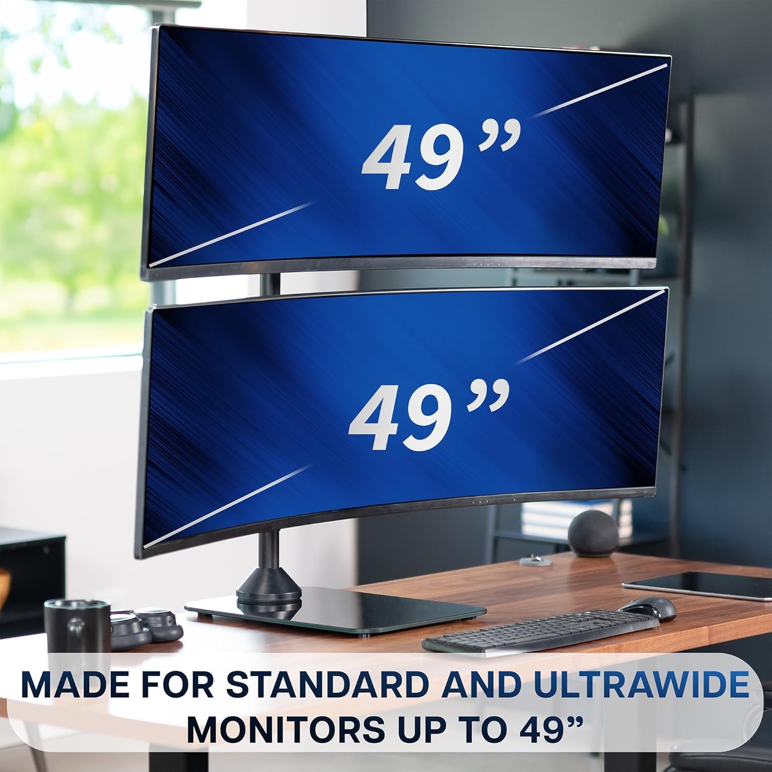 image:imageVIVO Freestanding Dual Vertically Stacked UltraWide Monitor Desk Stand Extra Tall Heavy Duty Adjustable Mount for 2 Ultrawide Screens up to 45 inches 25 lbs Per Screen Capacity Black STANDV200LUp to 49