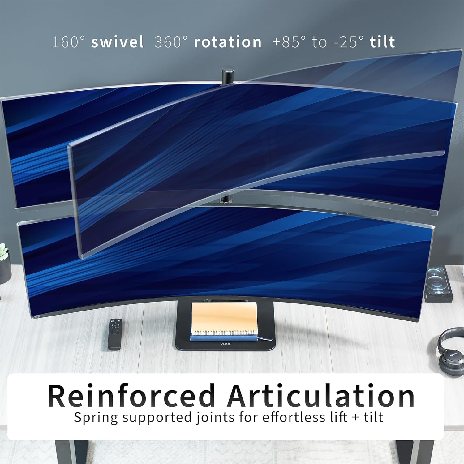 image:imageVIVO Freestanding Dual Vertically Stacked UltraWide Monitor Desk Stand Extra Tall Heavy Duty Adjustable Mount for 2 Ultrawide Screens up to 45 inches 25 lbs Per Screen Capacity Black STANDV200LUp to 49