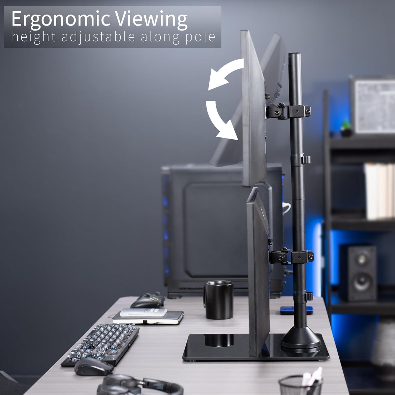 image:imageVIVO Freestanding Dual Vertically Stacked UltraWide Monitor Desk Stand Extra Tall Heavy Duty Adjustable Mount for 2 Ultrawide Screens up to 45 inches 25 lbs Per Screen Capacity Black STANDV200LUp to 34