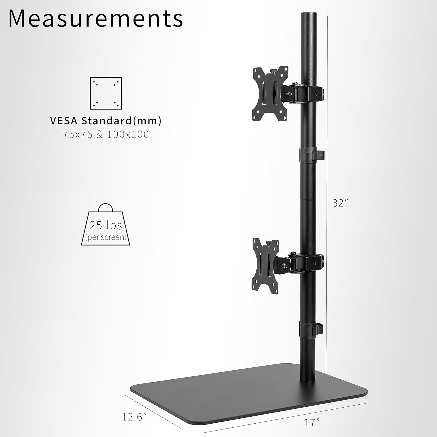 image:imageVIVO Freestanding Dual Vertically Stacked UltraWide Monitor Desk Stand Extra Tall Heavy Duty Adjustable Mount for 2 Ultrawide Screens up to 45 inches 25 lbs Per Screen Capacity Black STANDV200LUp to 45