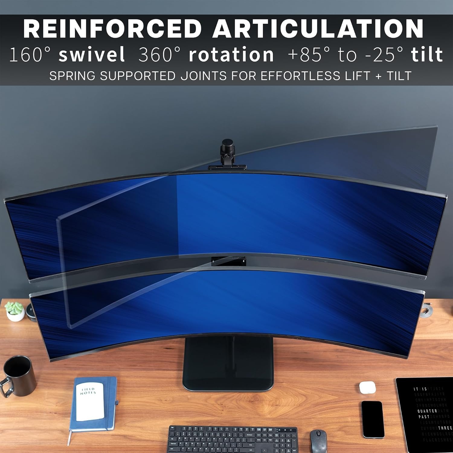 image:imageVIVO Freestanding Dual Vertically Stacked UltraWide Monitor Desk Stand Extra Tall Heavy Duty Adjustable Mount for 2 Ultrawide Screens up to 45 inches 25 lbs Per Screen Capacity Black STANDV200LUp to 49