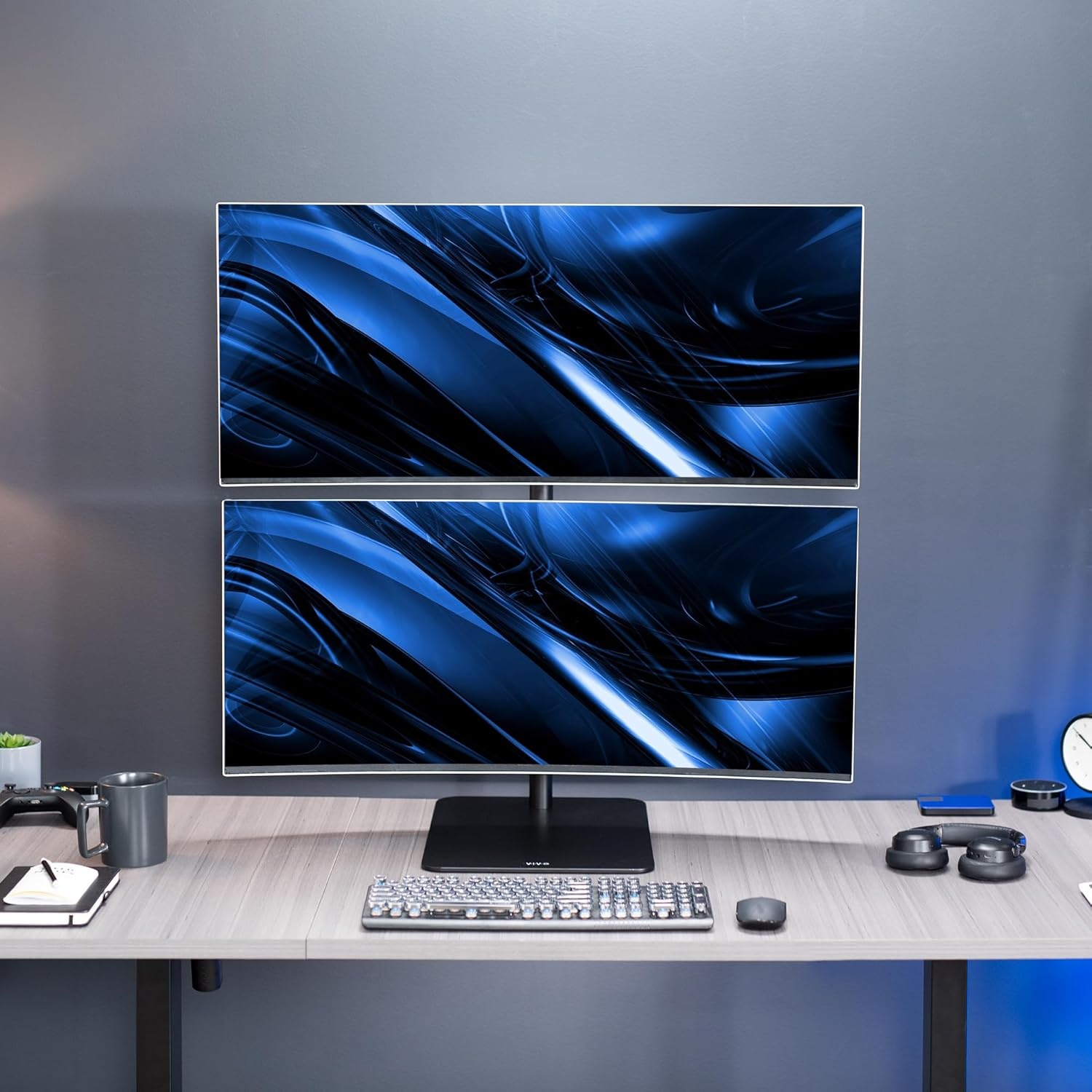image:imageVIVO Freestanding Dual Vertically Stacked UltraWide Monitor Desk Stand Extra Tall Heavy Duty Adjustable Mount for 2 Ultrawide Screens up to 45 inches 25 lbs Per Screen Capacity Black STANDV200LUp to 45