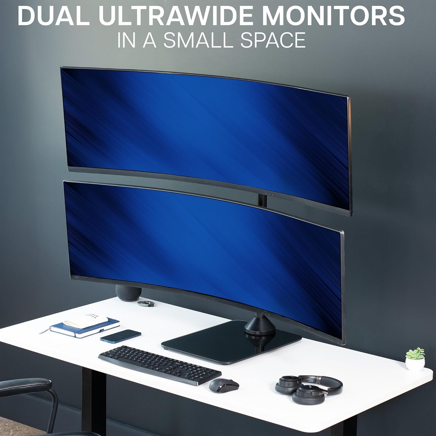 image:imageVIVO Freestanding Dual Vertically Stacked UltraWide Monitor Desk Stand Extra Tall Heavy Duty Adjustable Mount for 2 Ultrawide Screens up to 45 inches 25 lbs Per Screen Capacity Black STANDV200LUp to 49
