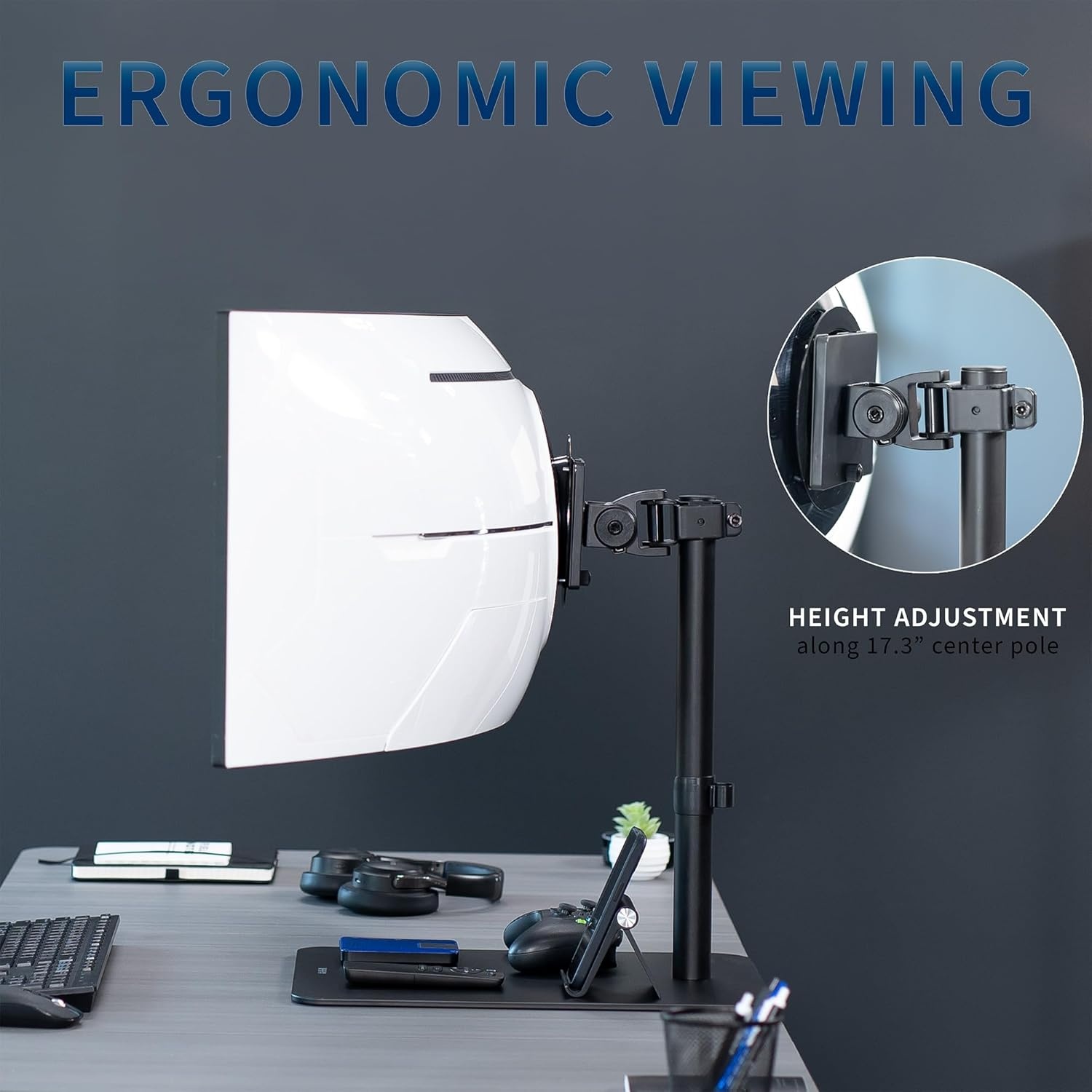 image:imageVIVO Freestanding Single Ultra Wide Monitor Desk Stand Low Profile Heavy Duty Adjustable Mount for 1 Ultrawide Screen up to 49 inches 44 lbs Capacity Black STANDV100F