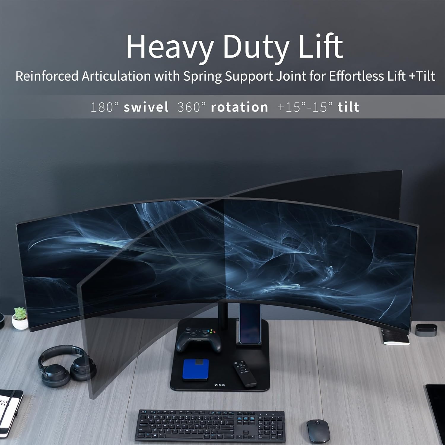 image:imageVIVO Freestanding Single Ultra Wide Monitor Desk Stand Low Profile Heavy Duty Adjustable Mount for 1 Ultrawide Screen up to 49 inches 44 lbs Capacity Black STANDV100F