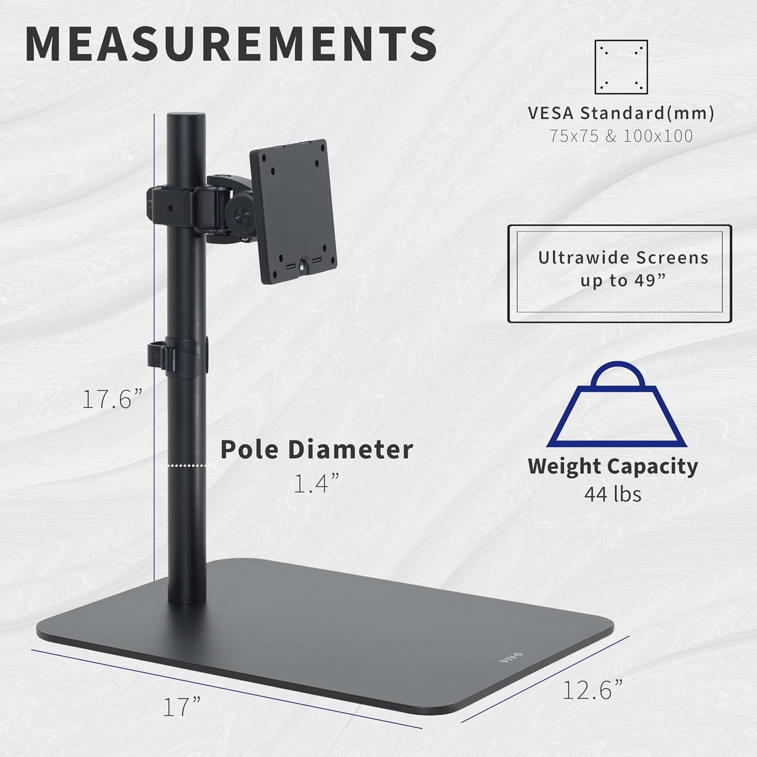 image:imageVIVO Freestanding Single Ultra Wide Monitor Desk Stand Low Profile Heavy Duty Adjustable Mount for 1 Ultrawide Screen up to 49 inches 44 lbs Capacity Black STANDV100F