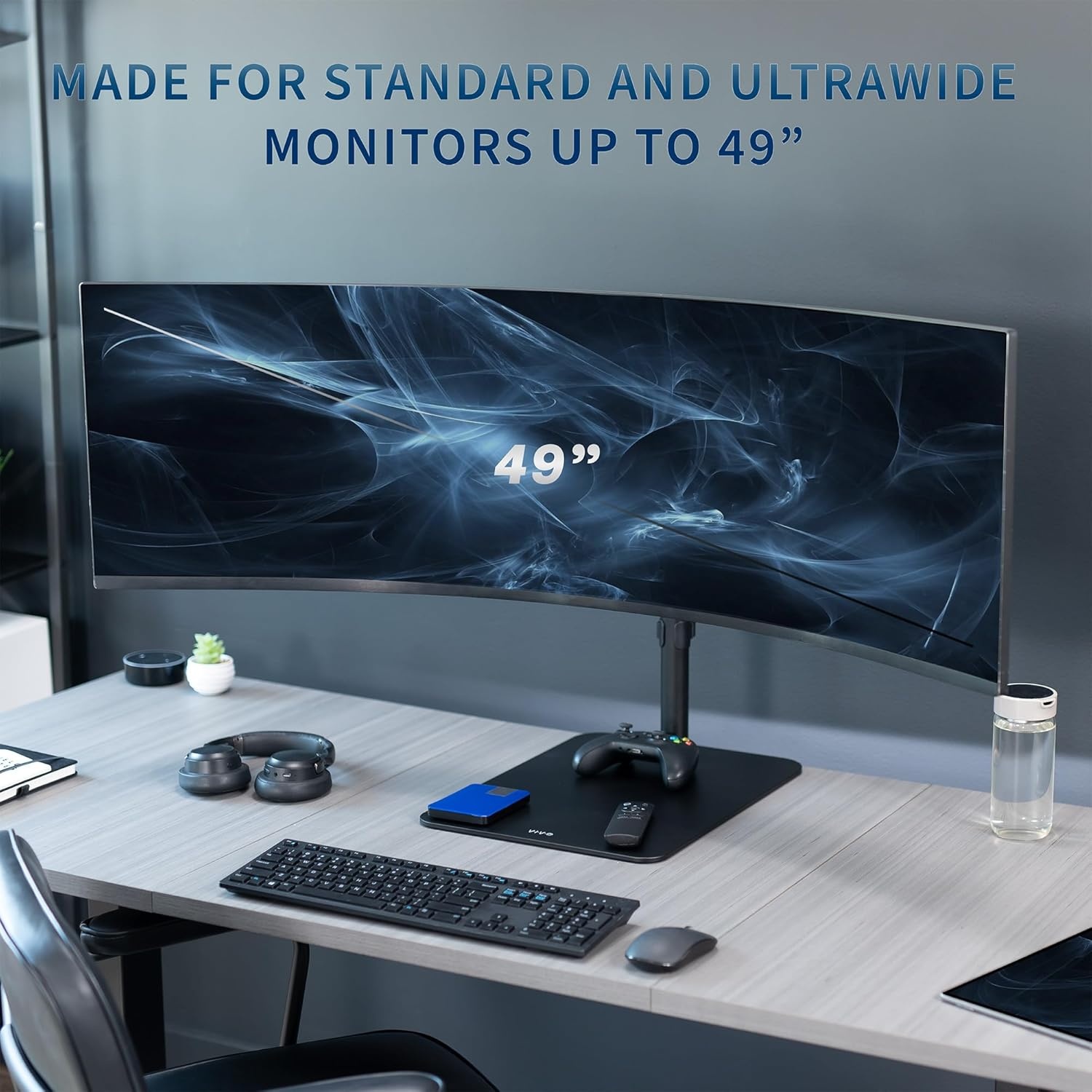 image:imageVIVO Freestanding Single Ultra Wide Monitor Desk Stand Low Profile Heavy Duty Adjustable Mount for 1 Ultrawide Screen up to 49 inches 44 lbs Capacity Black STANDV100F