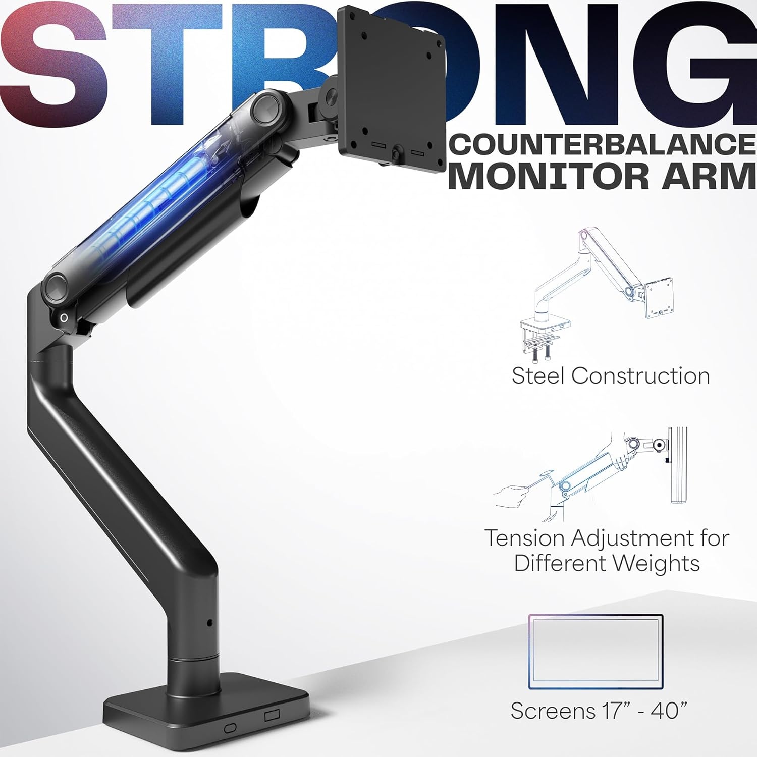 image:imageVIVO Heavy Duty Aluminum Ultrawide Tension Arm for up to 40 inch Screens Holds 44 lbs Premium Desk Mount Monitor Stand Black STANDV101E