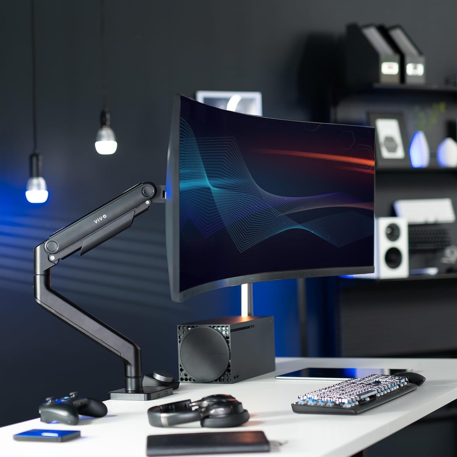 image:imageVIVO Heavy Duty Aluminum Ultrawide Tension Arm for up to 40 inch Screens Holds 44 lbs Premium Desk Mount Monitor Stand Black STANDV101E