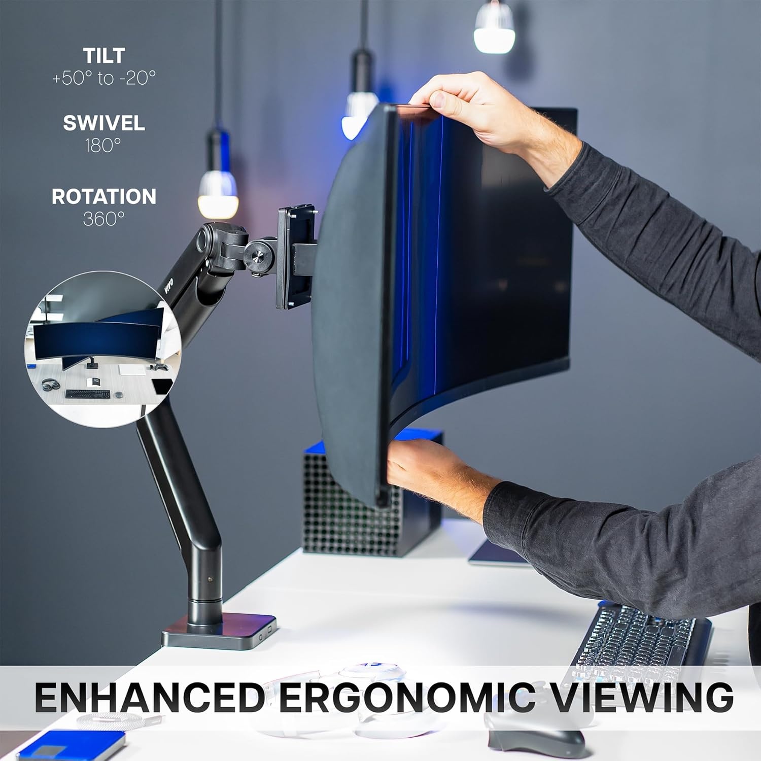image:imageVIVO Heavy Duty Aluminum Ultrawide Tension Arm for up to 40 inch Screens Holds 44 lbs Premium Desk Mount Monitor Stand Black STANDV101E