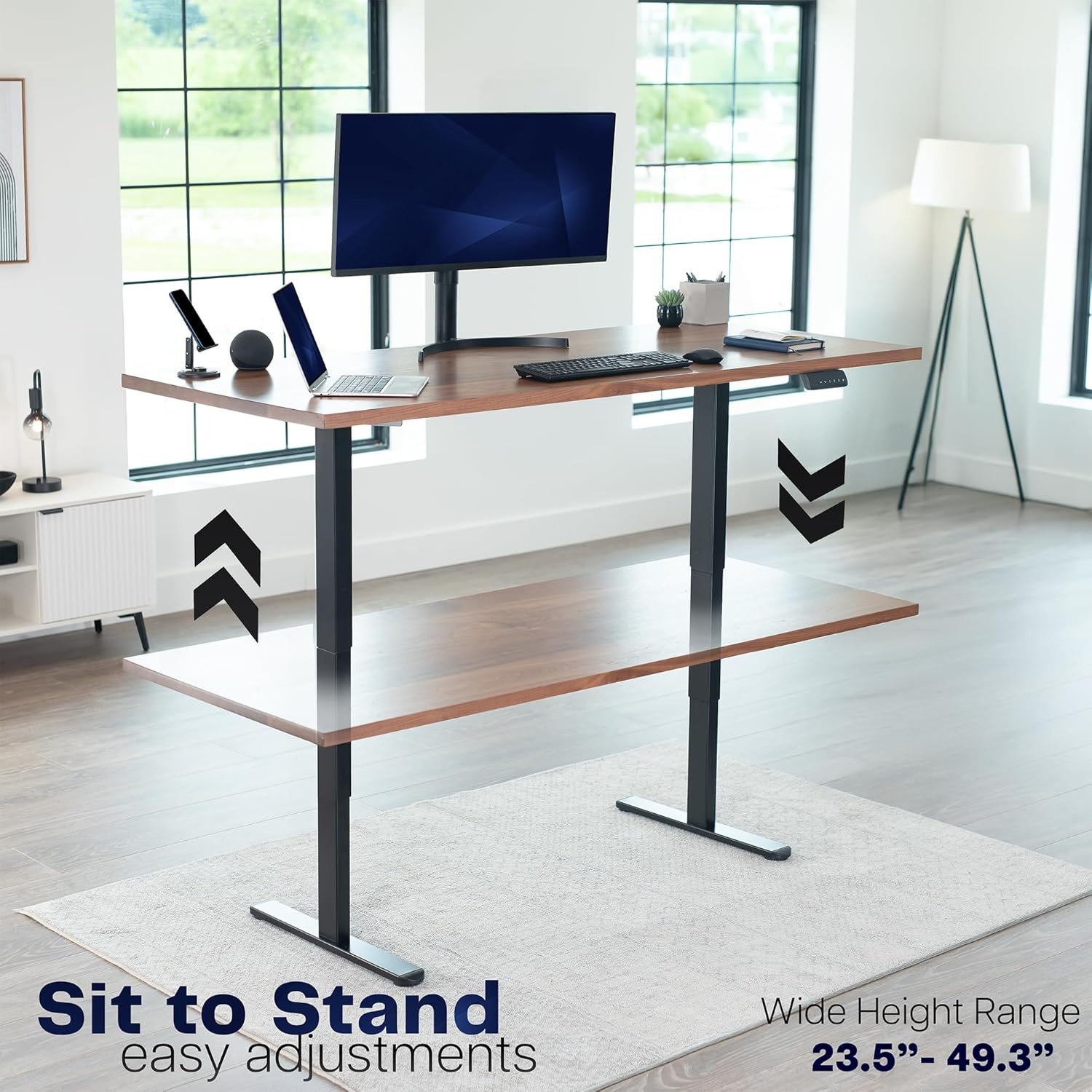 image:imageVIVO Heavy Duty Dual Motor Electric Sit Stand Desk Frame 220 lbs Capacity up to 77 x 43 Tops Memory Controller Height Adjustable Frame Only Black DESKE200BBlack