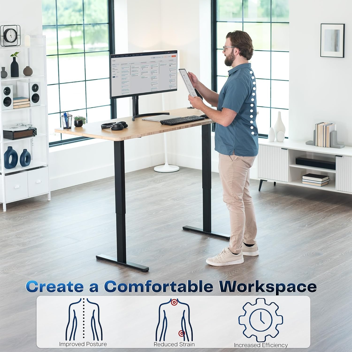 image:imageVIVO Heavy Duty Dual Motor Electric Sit Stand Desk Frame 220 lbs Capacity up to 77 x 43 Tops Memory Controller Height Adjustable Frame Only Black DESKE200BBlack