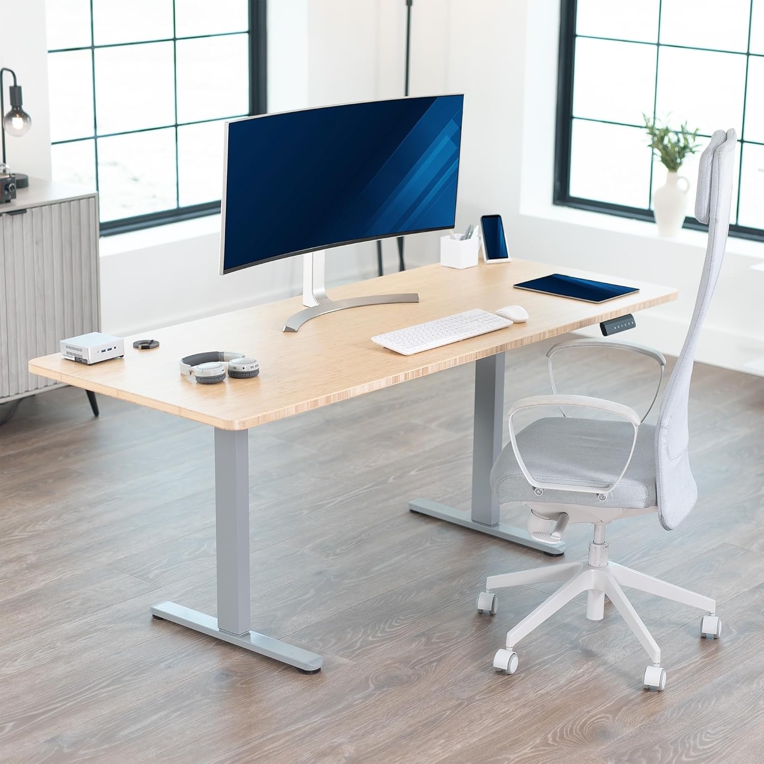 image:imageVIVO Heavy Duty Dual Motor Electric Sit Stand Desk Frame 220 lbs Capacity up to 77 x 43 Tops Memory Controller Height Adjustable Frame Only Black DESKE200BGrey