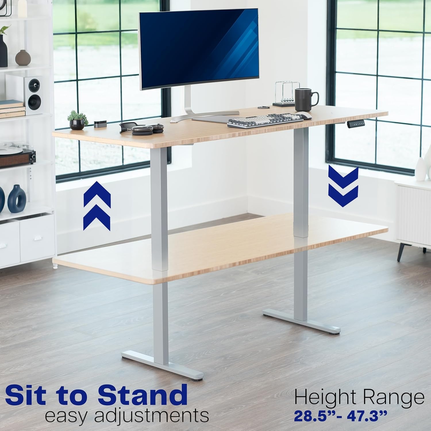 image:imageVIVO Heavy Duty Dual Motor Electric Sit Stand Desk Frame 220 lbs Capacity up to 77 x 43 Tops Memory Controller Height Adjustable Frame Only Black DESKE200BGrey