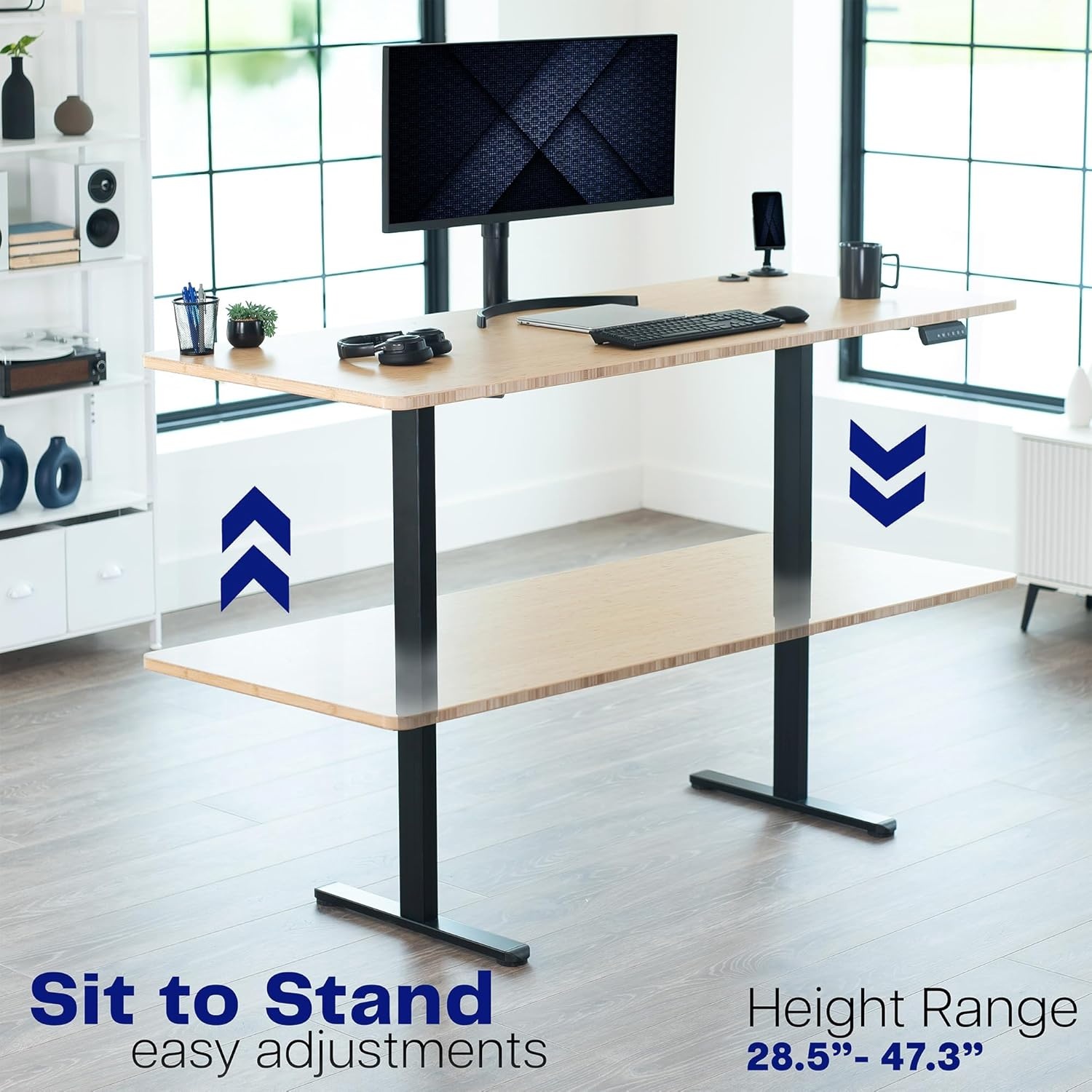 image:imageVIVO Heavy Duty Dual Motor Electric Sit Stand Desk Frame 220 lbs Capacity up to 77 x 43 Tops Memory Controller Height Adjustable Frame Only Black DESKE200BBlack
