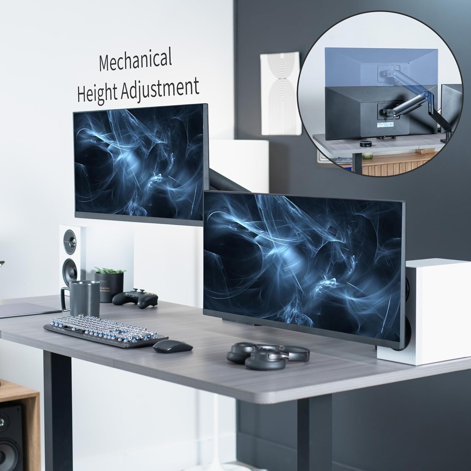image:imageVIVO Heavy Duty Dual UltraWide Monitor Tension Arm for up to 45 inch Screens Holds 44 lbs per Arm Premium Desk Mount Monitor Stand for 2 Ultrawides Black STANDV200E