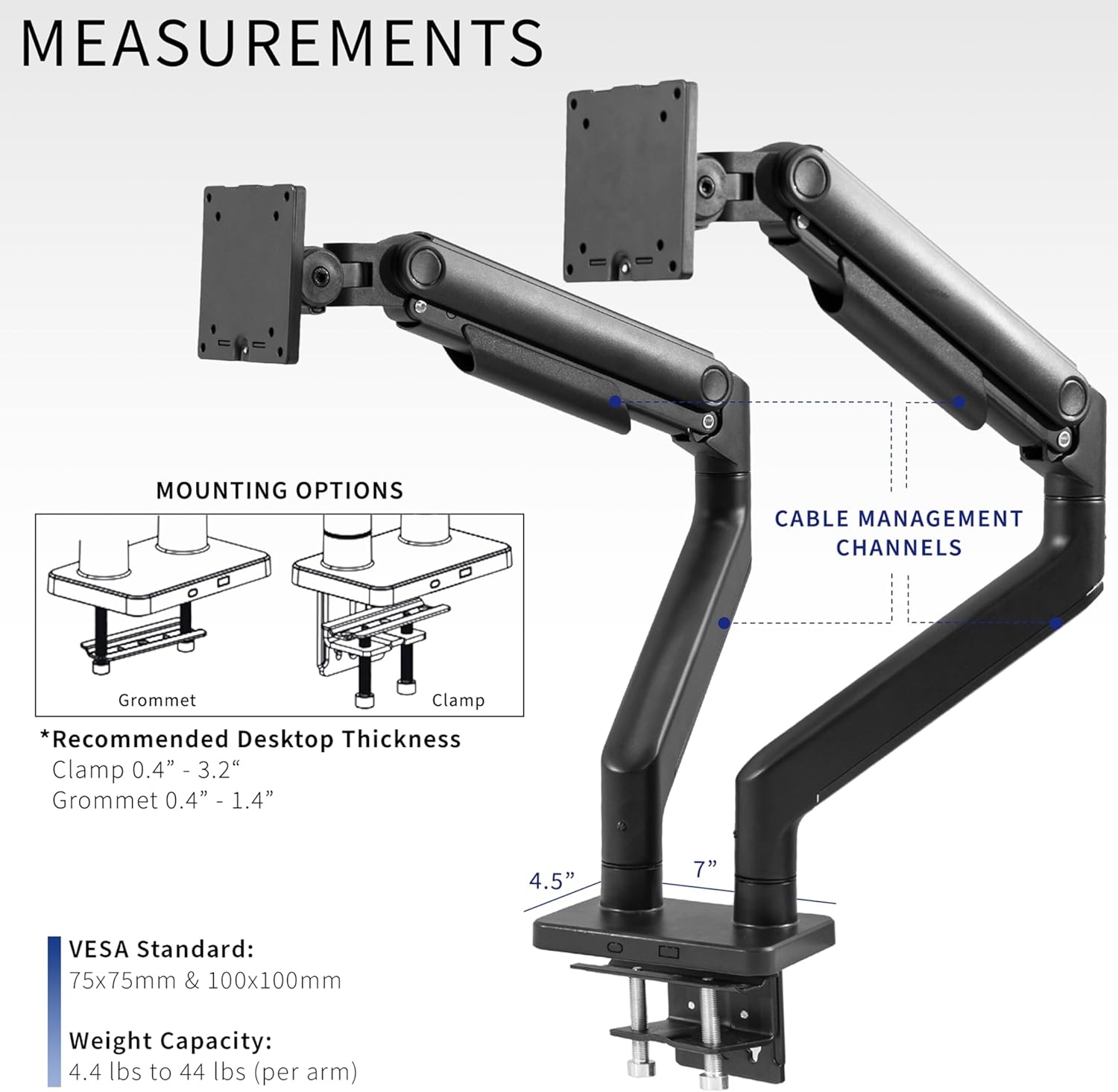 image:imageVIVO Heavy Duty Dual UltraWide Monitor Tension Arm for up to 45 inch Screens Holds 44 lbs per Arm Premium Desk Mount Monitor Stand for 2 Ultrawides Black STANDV200E