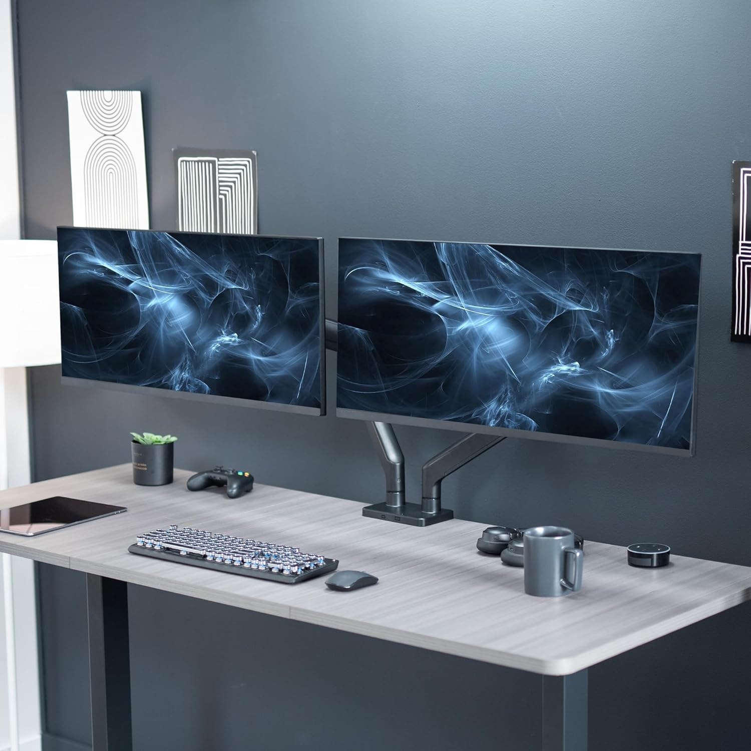 image:imageVIVO Heavy Duty Dual UltraWide Monitor Tension Arm for up to 45 inch Screens Holds 44 lbs per Arm Premium Desk Mount Monitor Stand for 2 Ultrawides Black STANDV200E