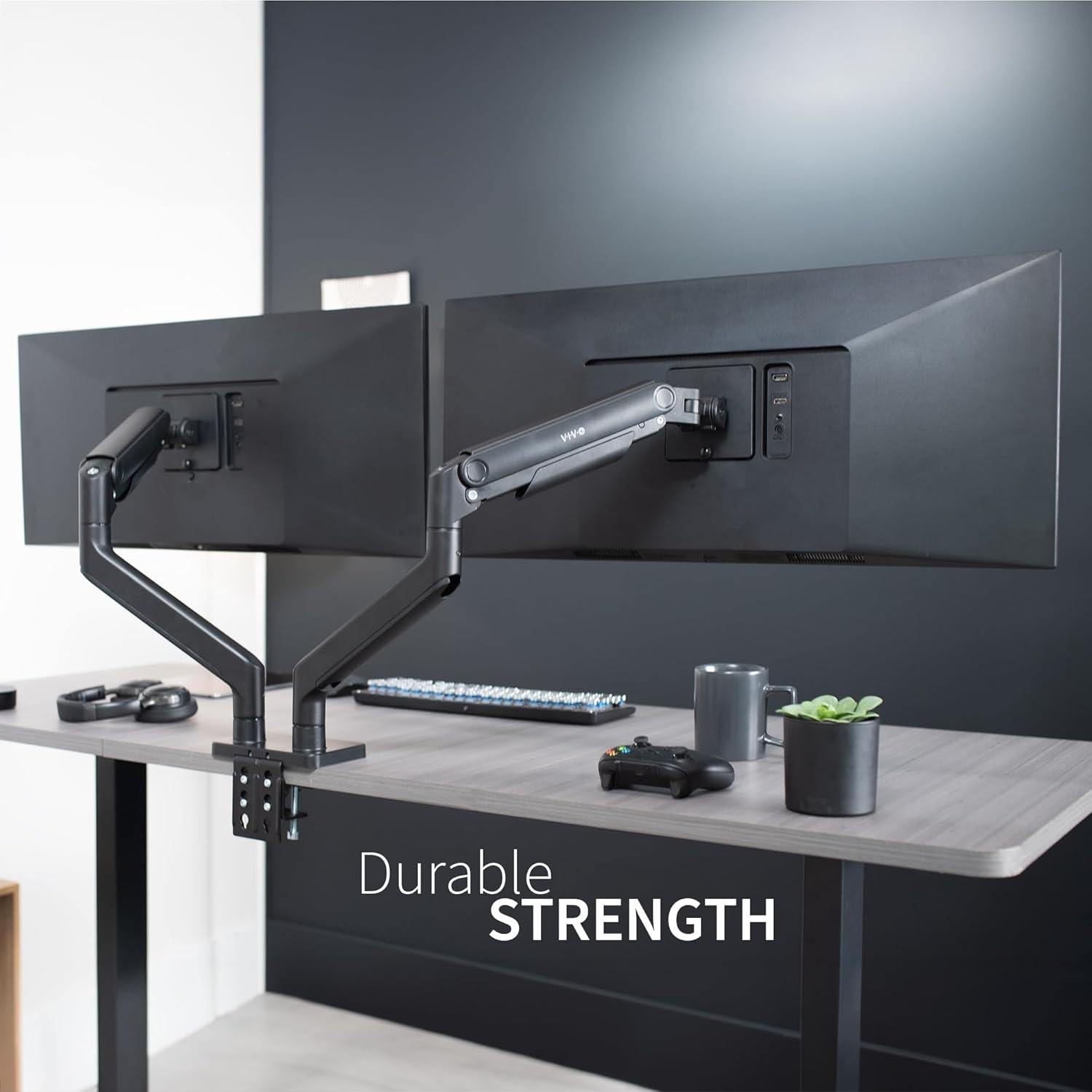 image:imageVIVO Heavy Duty Dual UltraWide Monitor Tension Arm for up to 45 inch Screens Holds 44 lbs per Arm Premium Desk Mount Monitor Stand for 2 Ultrawides Black STANDV200E