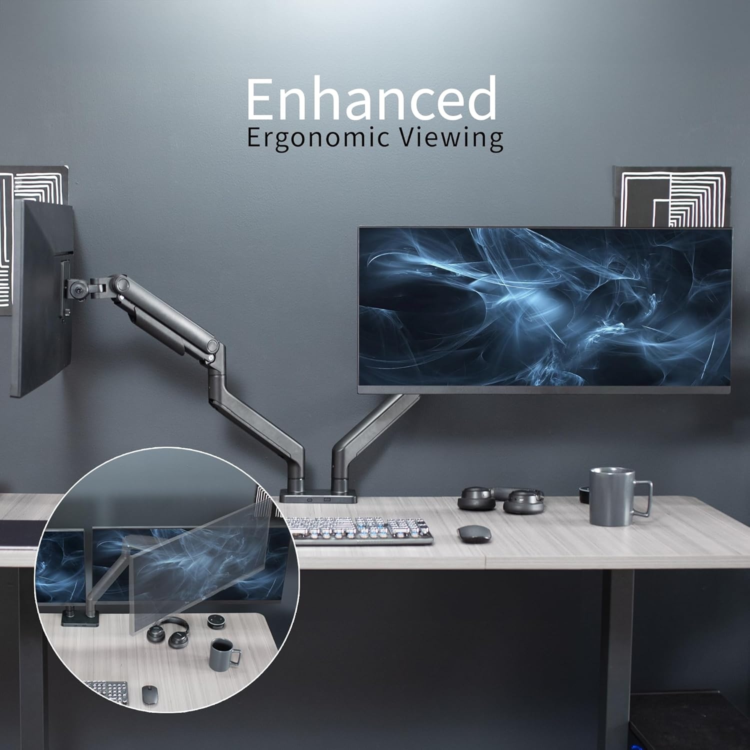 image:imageVIVO Heavy Duty Dual UltraWide Monitor Tension Arm for up to 45 inch Screens Holds 44 lbs per Arm Premium Desk Mount Monitor Stand for 2 Ultrawides Black STANDV200E