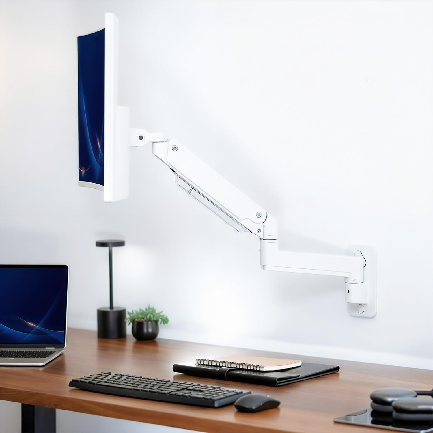 image:imageVIVO Premium Aluminum Heavy Duty Monitor Arm for Ultrawide Screens up to 49 inches and 44 lbs Single Wall Mount Pneumatic Height Max VESA 100x100 Black MOUNTV101G1White