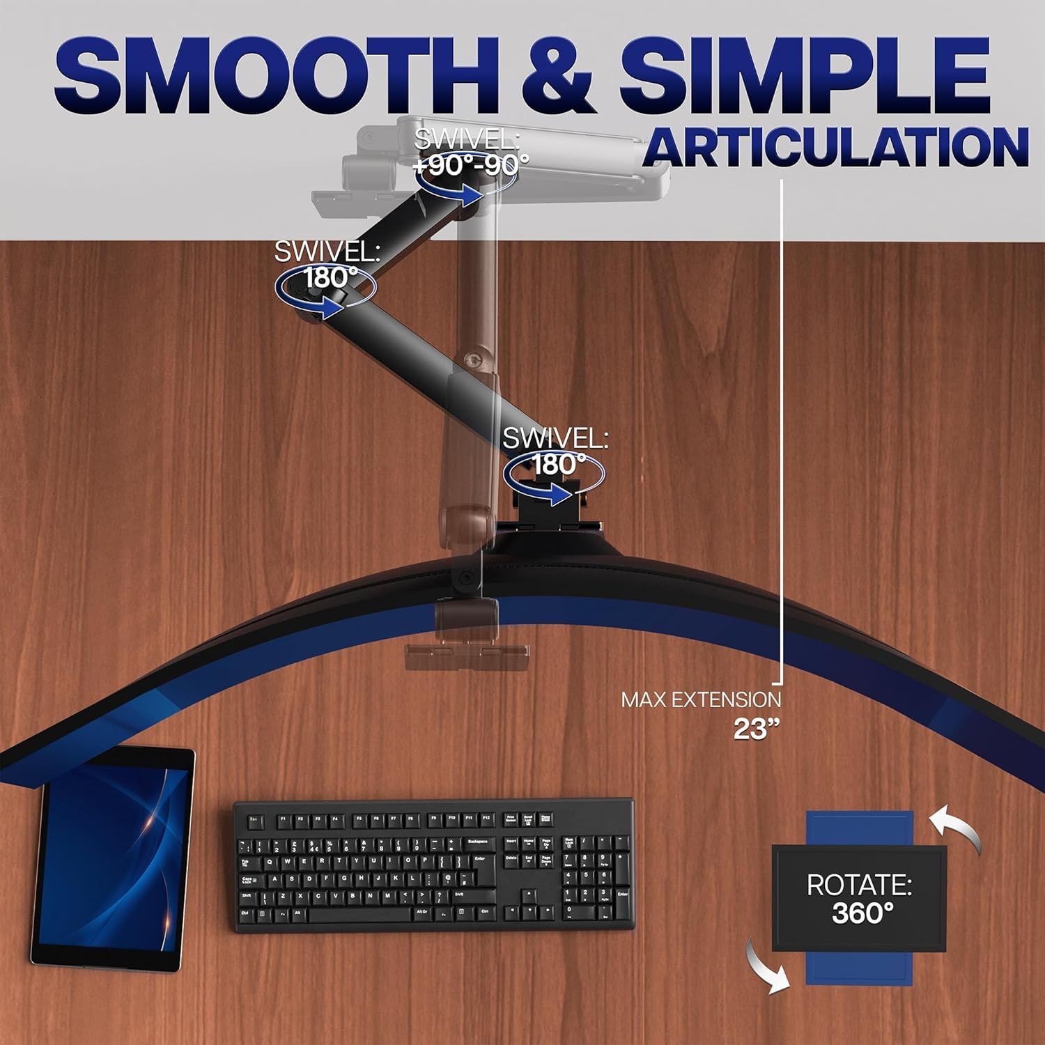 image:imageVIVO Premium Aluminum Heavy Duty Monitor Arm for Ultrawide Screens up to 49 inches and 44 lbs Single Wall Mount Pneumatic Height Max VESA 100x100 Black MOUNTV101G1Black