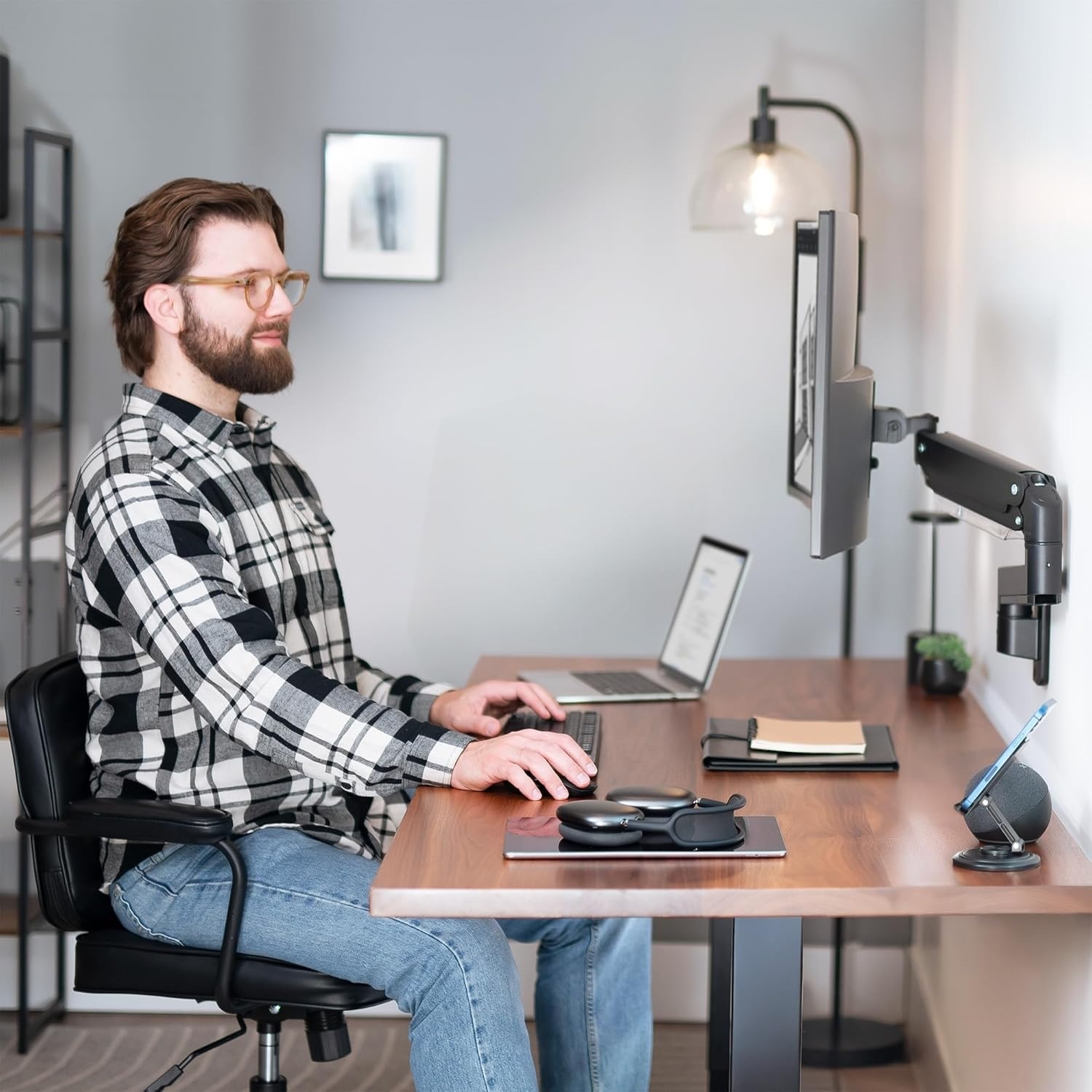 image:imageVIVO Premium Aluminum Heavy Duty Monitor Arm for Ultrawide Screens up to 49 inches and 44 lbs Single Wall Mount Pneumatic Height Max VESA 100x100 Black MOUNTV101G1Black