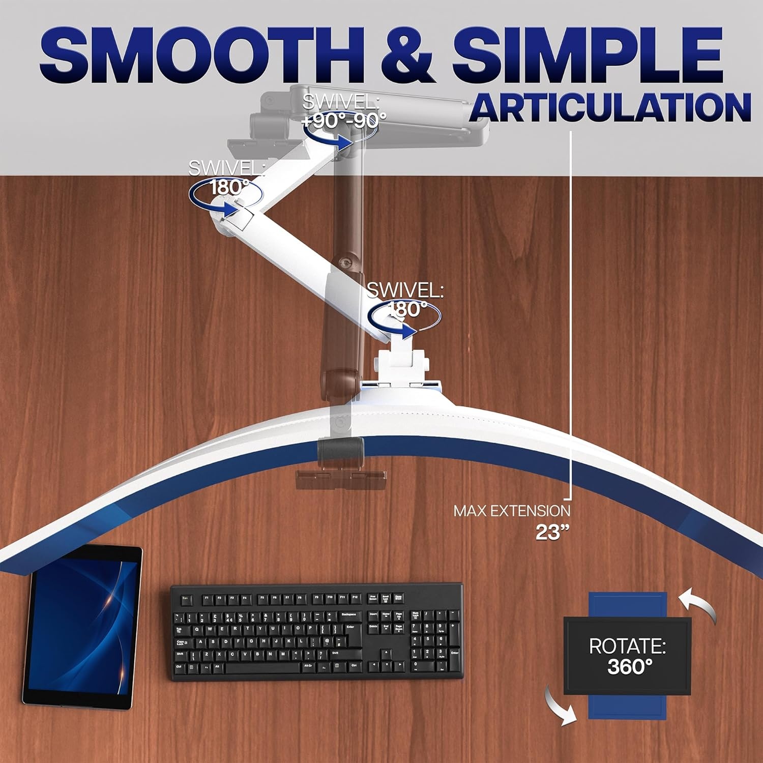 image:imageVIVO Premium Aluminum Heavy Duty Monitor Arm for Ultrawide Screens up to 49 inches and 44 lbs Single Wall Mount Pneumatic Height Max VESA 100x100 Black MOUNTV101G1White