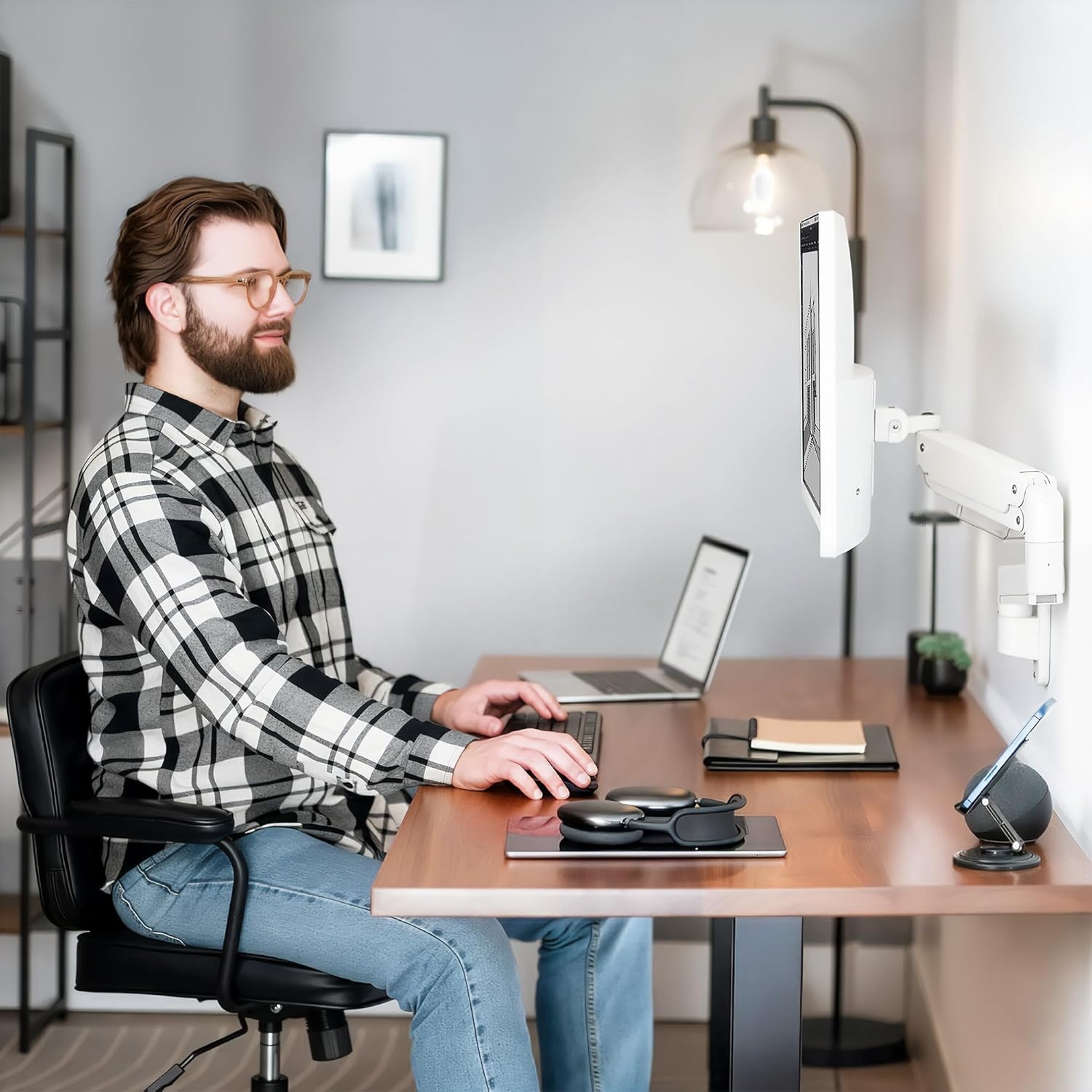 image:imageVIVO Premium Aluminum Heavy Duty Monitor Arm for Ultrawide Screens up to 49 inches and 44 lbs Single Wall Mount Pneumatic Height Max VESA 100x100 Black MOUNTV101G1White