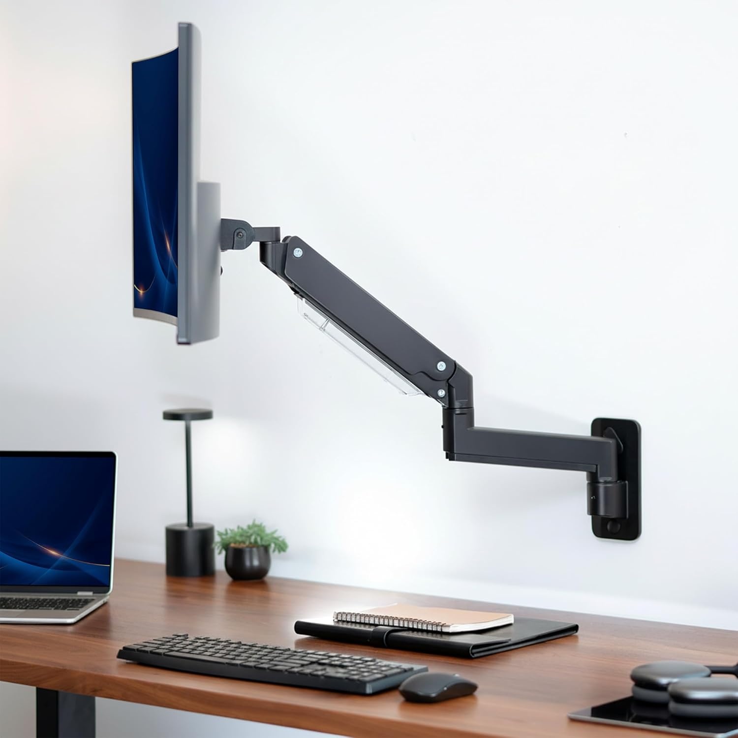 image:imageVIVO Premium Aluminum Heavy Duty Monitor Arm for Ultrawide Screens up to 49 inches and 44 lbs Single Wall Mount Pneumatic Height Max VESA 100x100 Black MOUNTV101G1Black