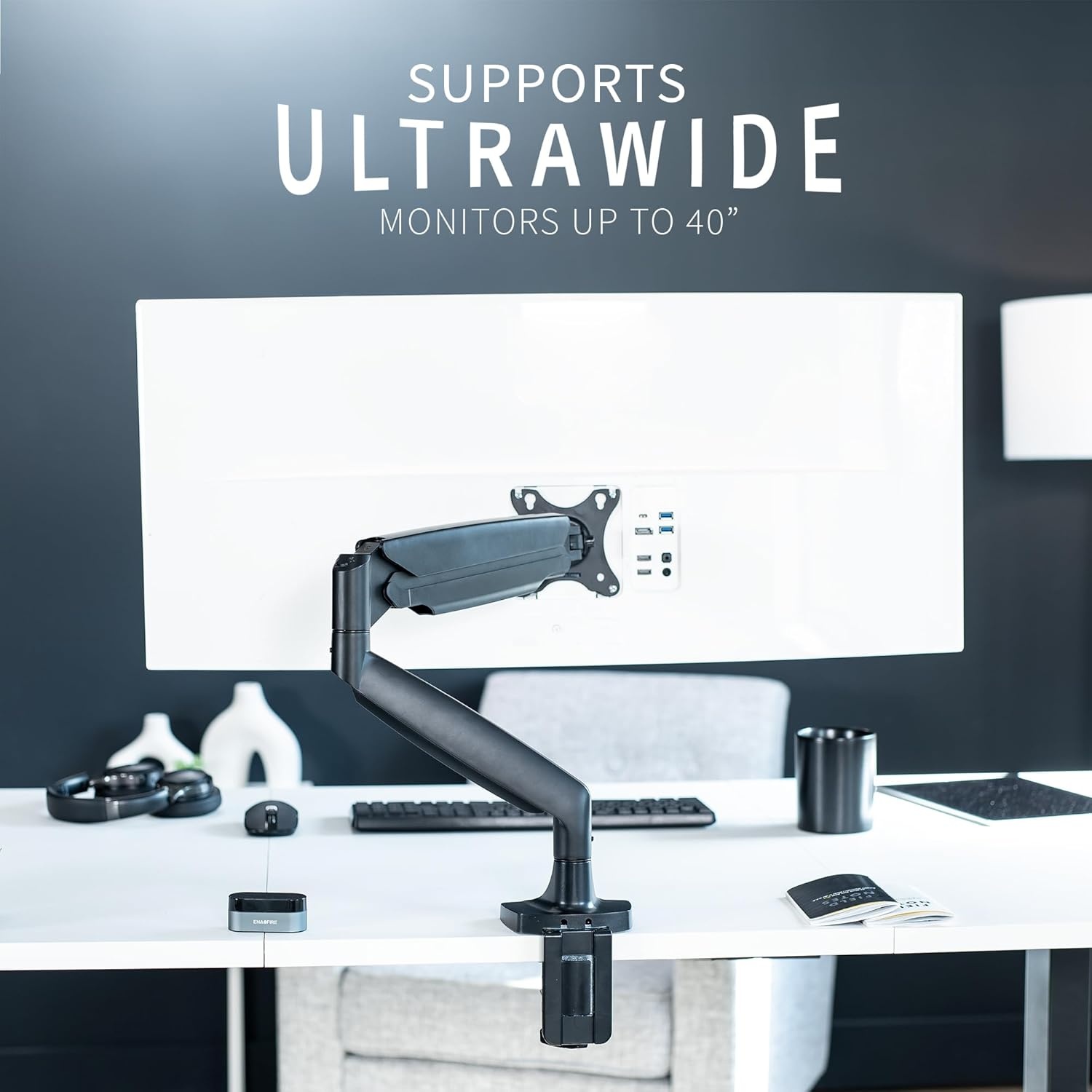 image:imageVIVO Premium Aluminum Heavy Duty Single Monitor Arm for Ultrawide Monitor up to 40 inches and 24 lbs Desk Mount Stand Pneumatic Height Max VESA 100x100 Black STANDV101QBlack