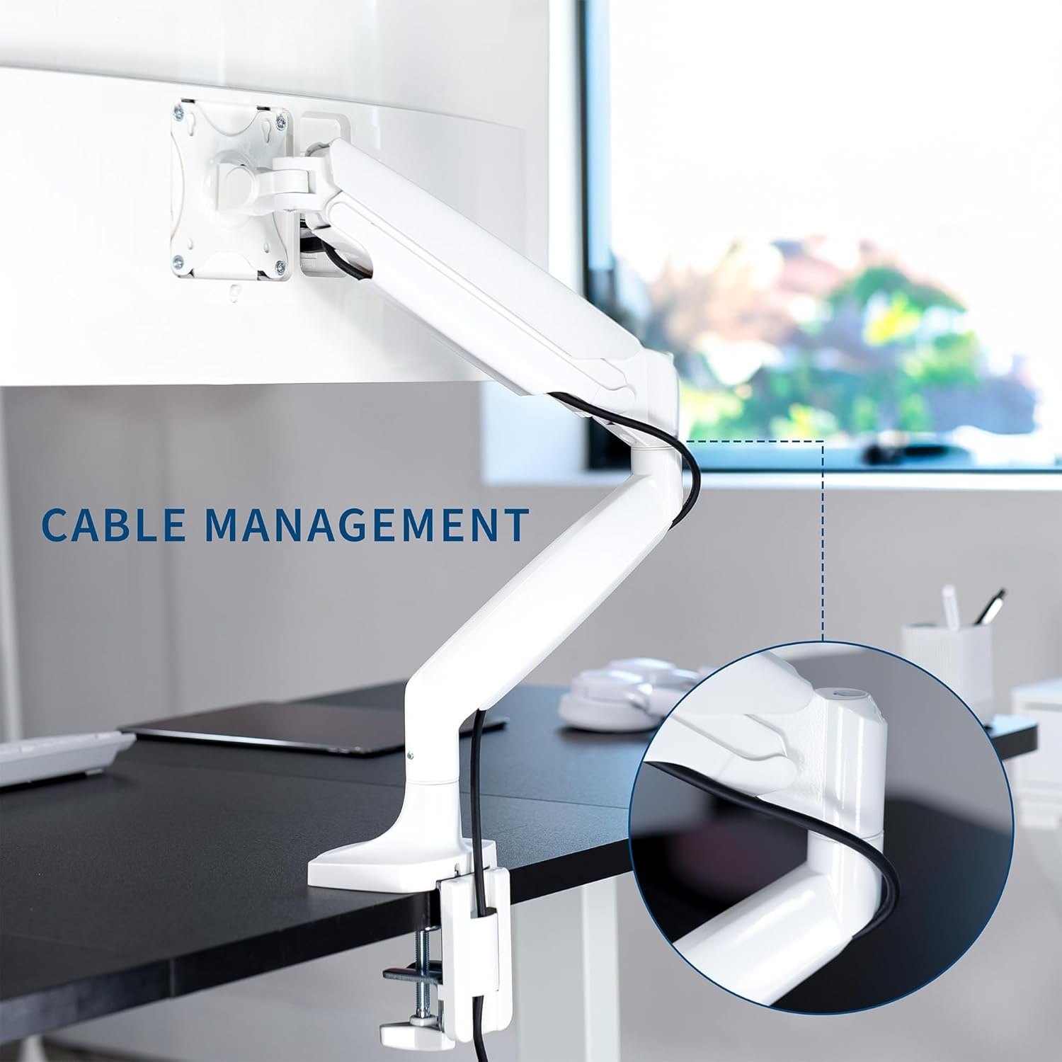 image:imageVIVO Premium Aluminum Heavy Duty Single Monitor Arm for Ultrawide Monitor up to 40 inches and 24 lbs Desk Mount Stand Pneumatic Height Max VESA 100x100 Black STANDV101QWhite