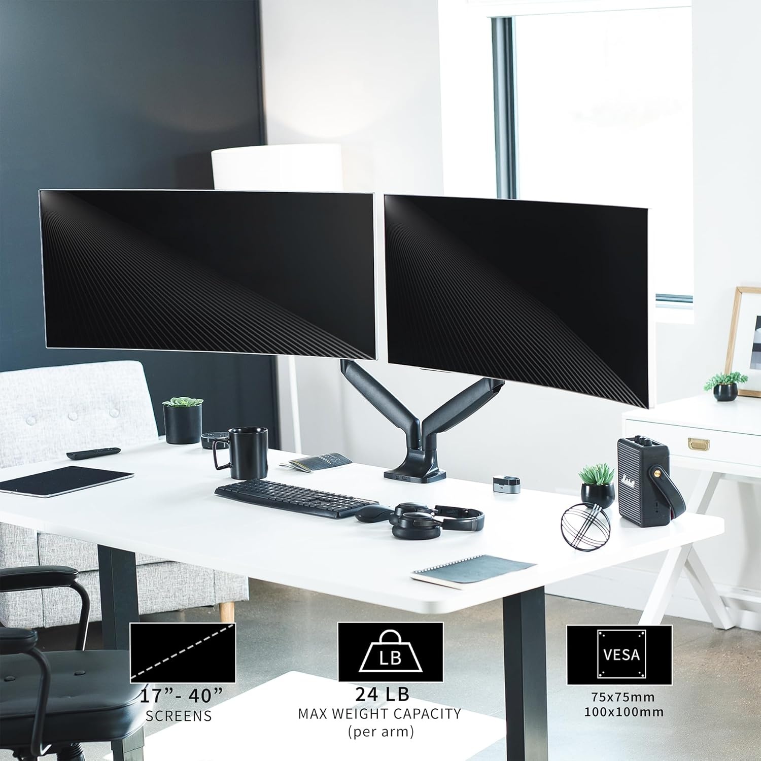 image:imageVIVO Premium Aluminum Heavy Duty Single Monitor Arm for Ultrawide Monitor up to 40 inches and 24 lbs Desk Mount Stand Pneumatic Height Max VESA 100x100 Black STANDV101QBlack