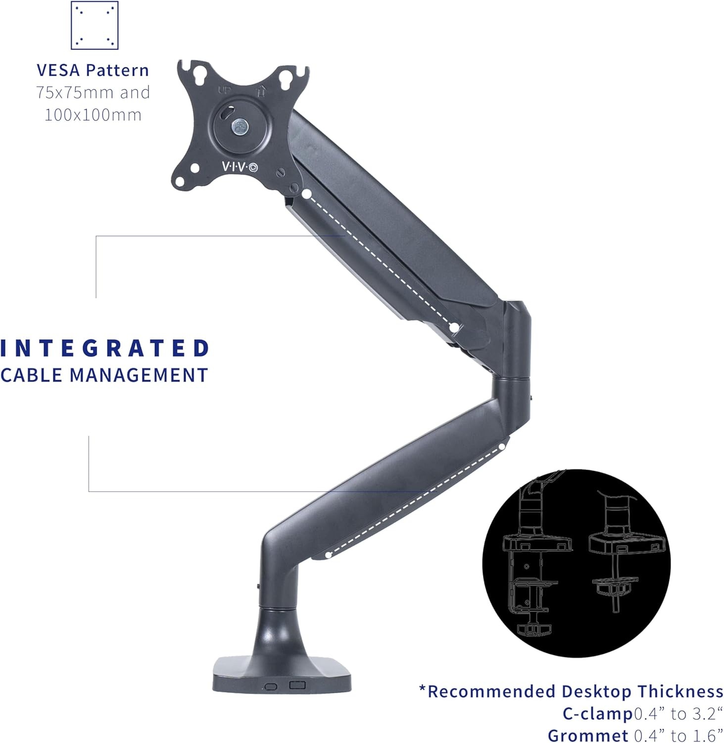 image:imageVIVO Premium Aluminum Heavy Duty Single Monitor Arm for Ultrawide Monitor up to 40 inches and 24 lbs Desk Mount Stand Pneumatic Height Max VESA 100x100 Black STANDV101QBlack