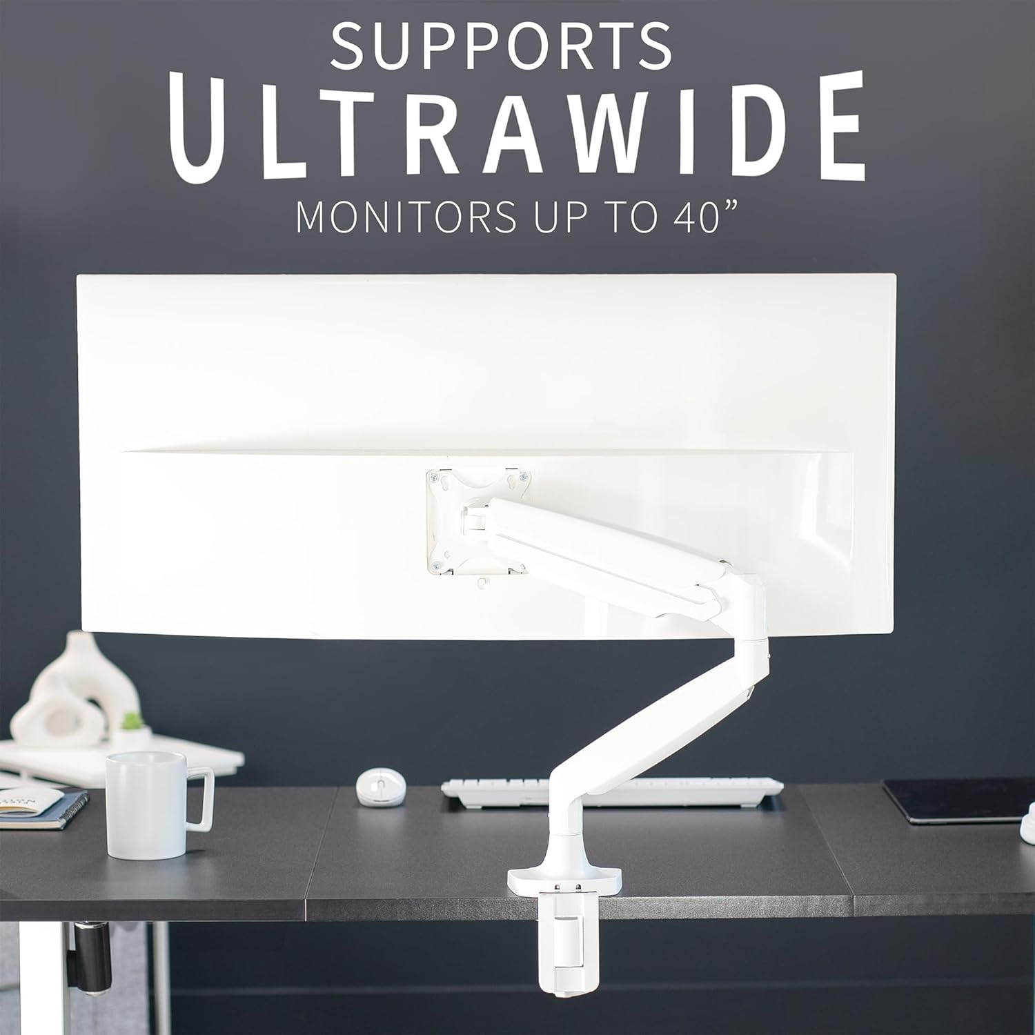 image:imageVIVO Premium Aluminum Heavy Duty Single Monitor Arm for Ultrawide Monitor up to 40 inches and 24 lbs Desk Mount Stand Pneumatic Height Max VESA 100x100 Black STANDV101QWhite
