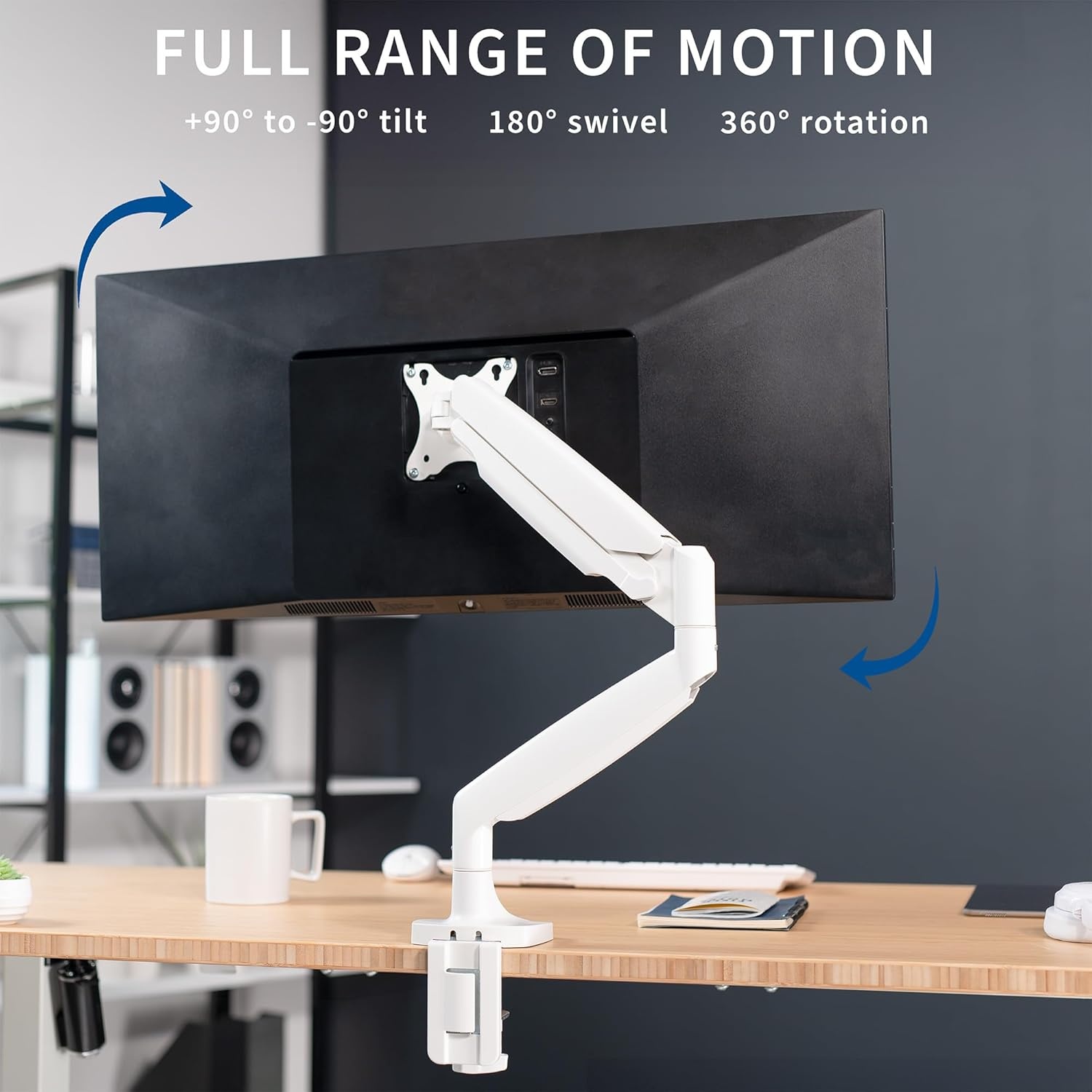 image:imageVIVO Premium Aluminum Heavy Duty Single Monitor Arm for Ultrawide Monitor up to 40 inches and 24 lbs Desk Mount Stand Pneumatic Height Max VESA 100x100 Black STANDV101QWhite