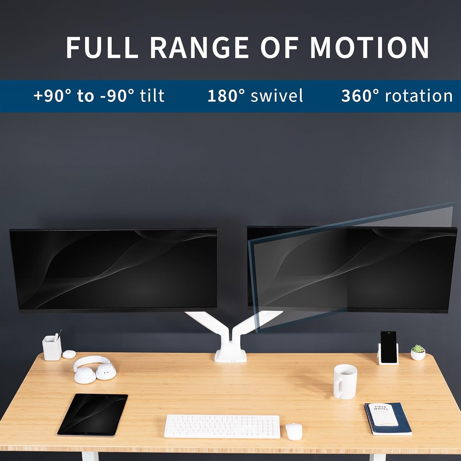 image:imageVIVO Premium Aluminum Heavy Duty Single Monitor Arm for Ultrawide Monitor up to 40 inches and 24 lbs Desk Mount Stand Pneumatic Height Max VESA 100x100 Black STANDV101QWhite