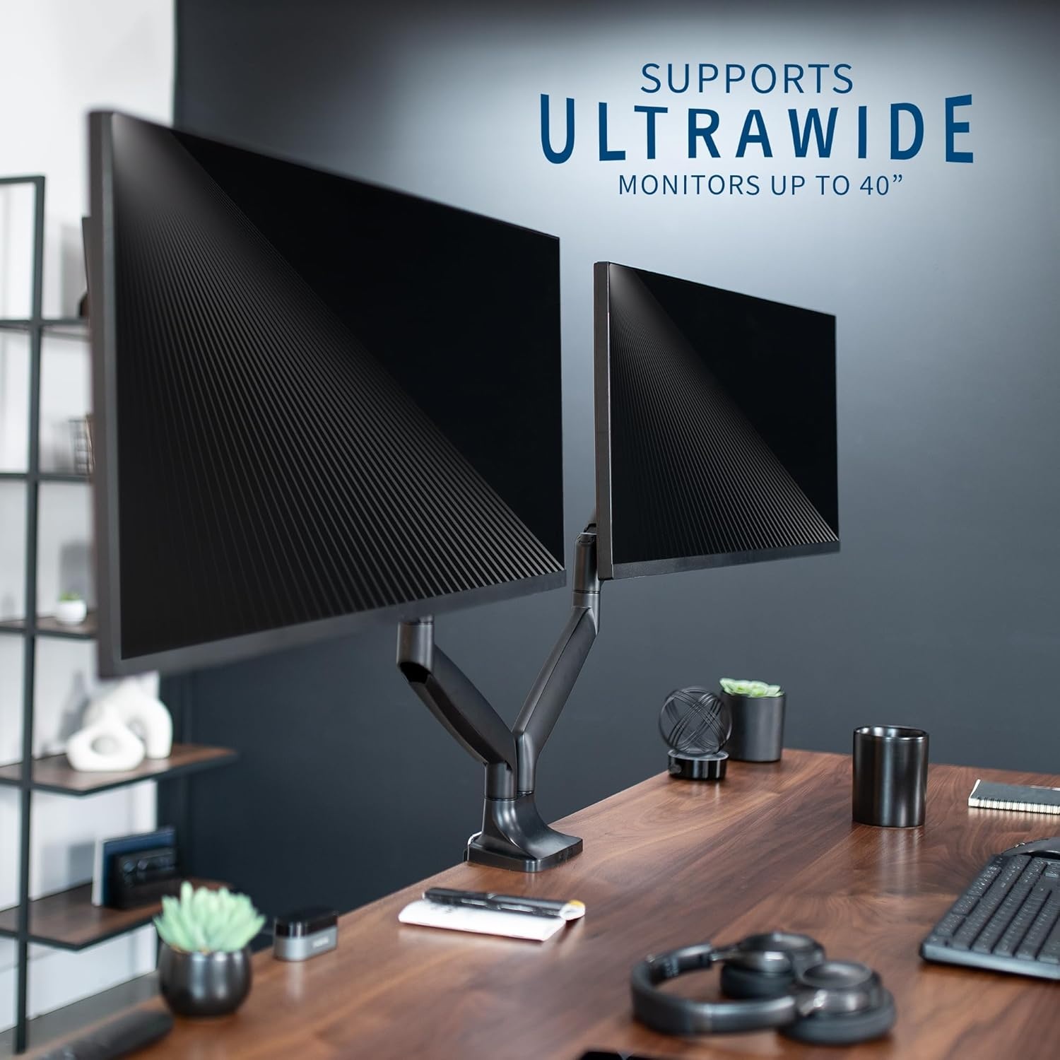 image:imageVIVO Premium Aluminum Heavy Duty Single Monitor Arm for Ultrawide Monitor up to 40 inches and 24 lbs Desk Mount Stand Pneumatic Height Max VESA 100x100 Black STANDV101QBlack
