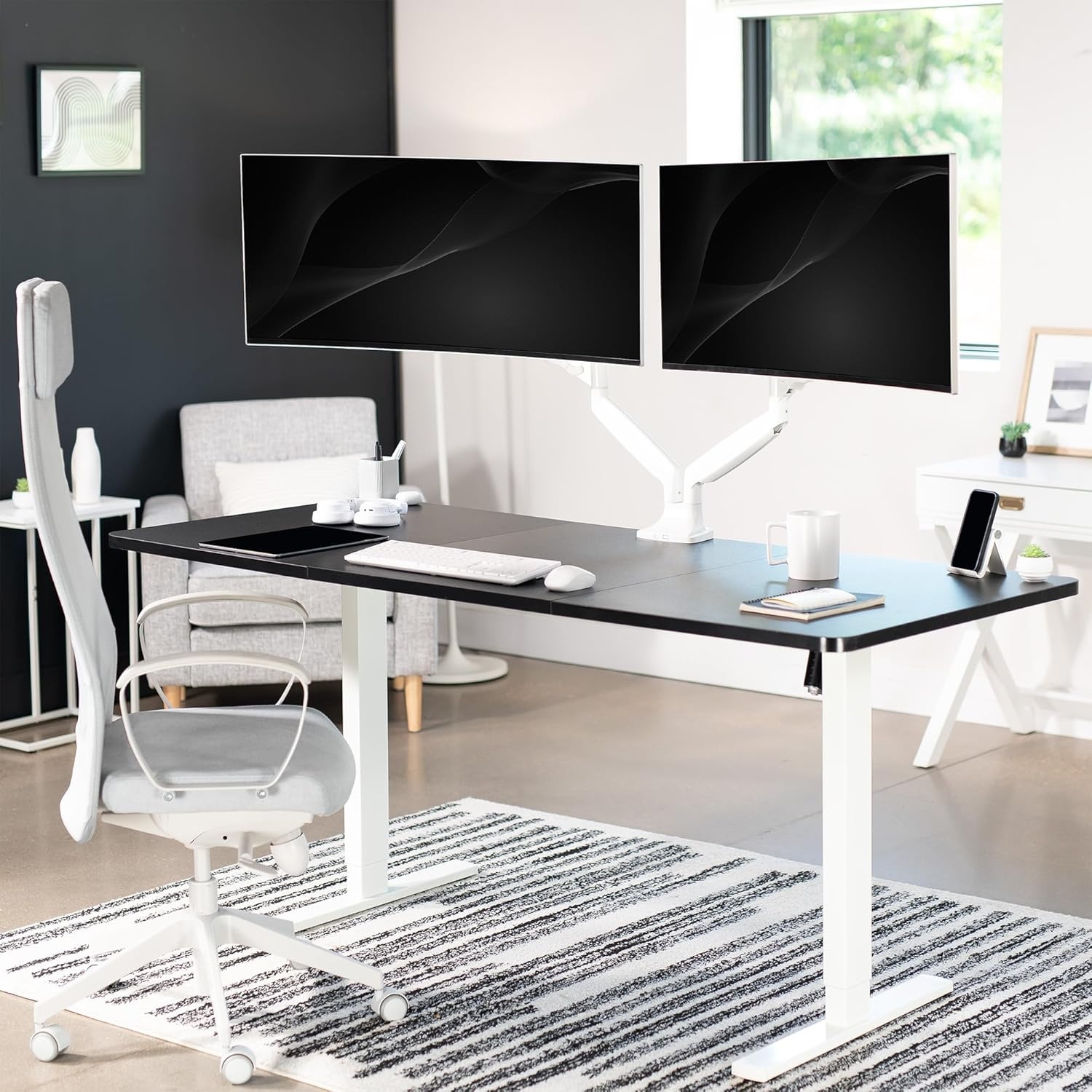 image:imageVIVO Premium Aluminum Heavy Duty Single Monitor Arm for Ultrawide Monitor up to 40 inches and 24 lbs Desk Mount Stand Pneumatic Height Max VESA 100x100 Black STANDV101QWhite