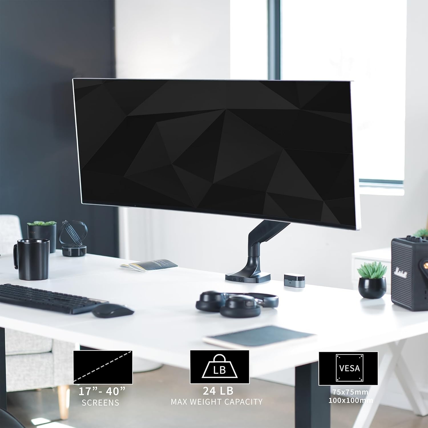 image:imageVIVO Premium Aluminum Heavy Duty Single Monitor Arm for Ultrawide Monitor up to 40 inches and 24 lbs Desk Mount Stand Pneumatic Height Max VESA 100x100 Black STANDV101QBlack