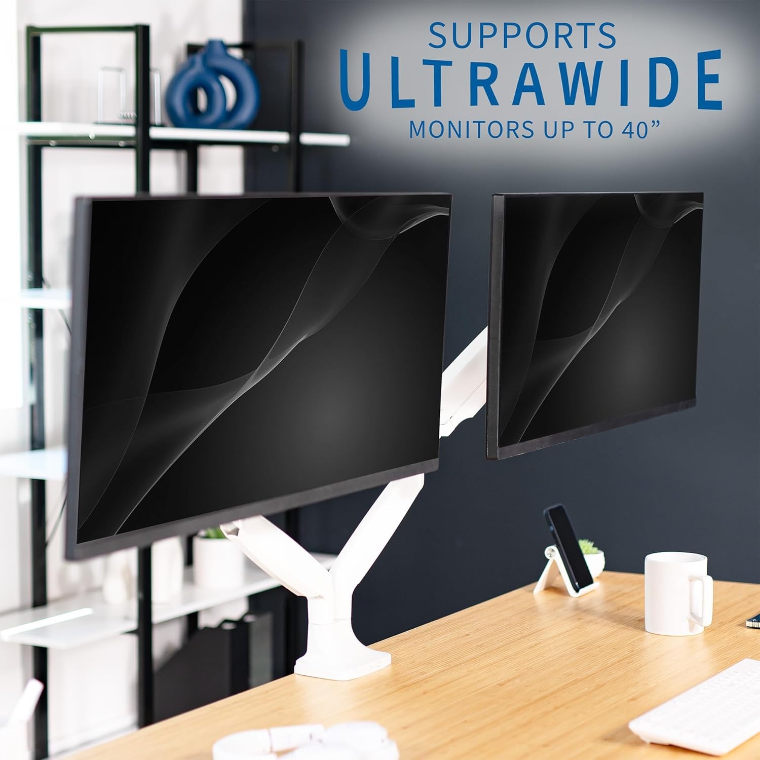 image:imageVIVO Premium Aluminum Heavy Duty Single Monitor Arm for Ultrawide Monitor up to 40 inches and 24 lbs Desk Mount Stand Pneumatic Height Max VESA 100x100 Black STANDV101QWhite